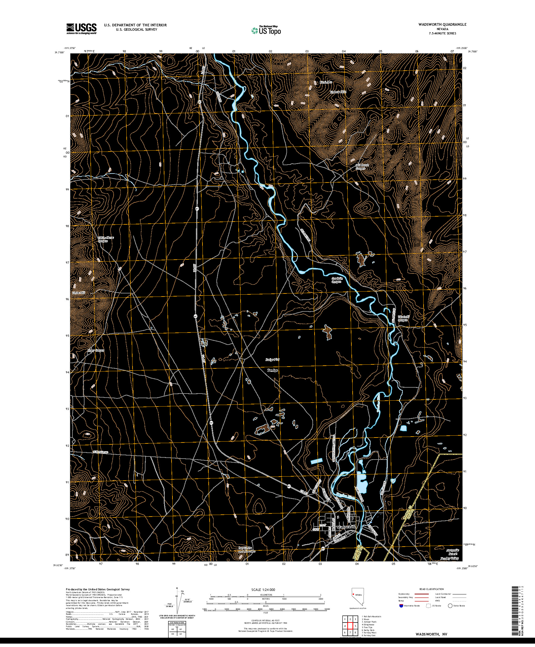 US TOPO 7.5-MINUTE MAP FOR WADSWORTH, NV