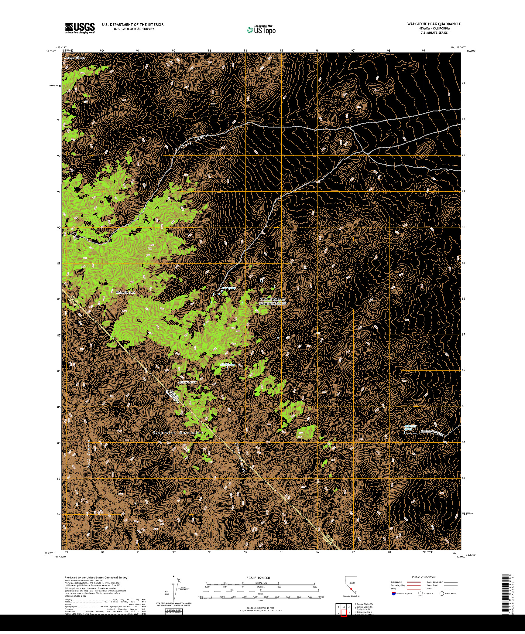 US TOPO 7.5-MINUTE MAP FOR WAHGUYHE PEAK, NV,CA