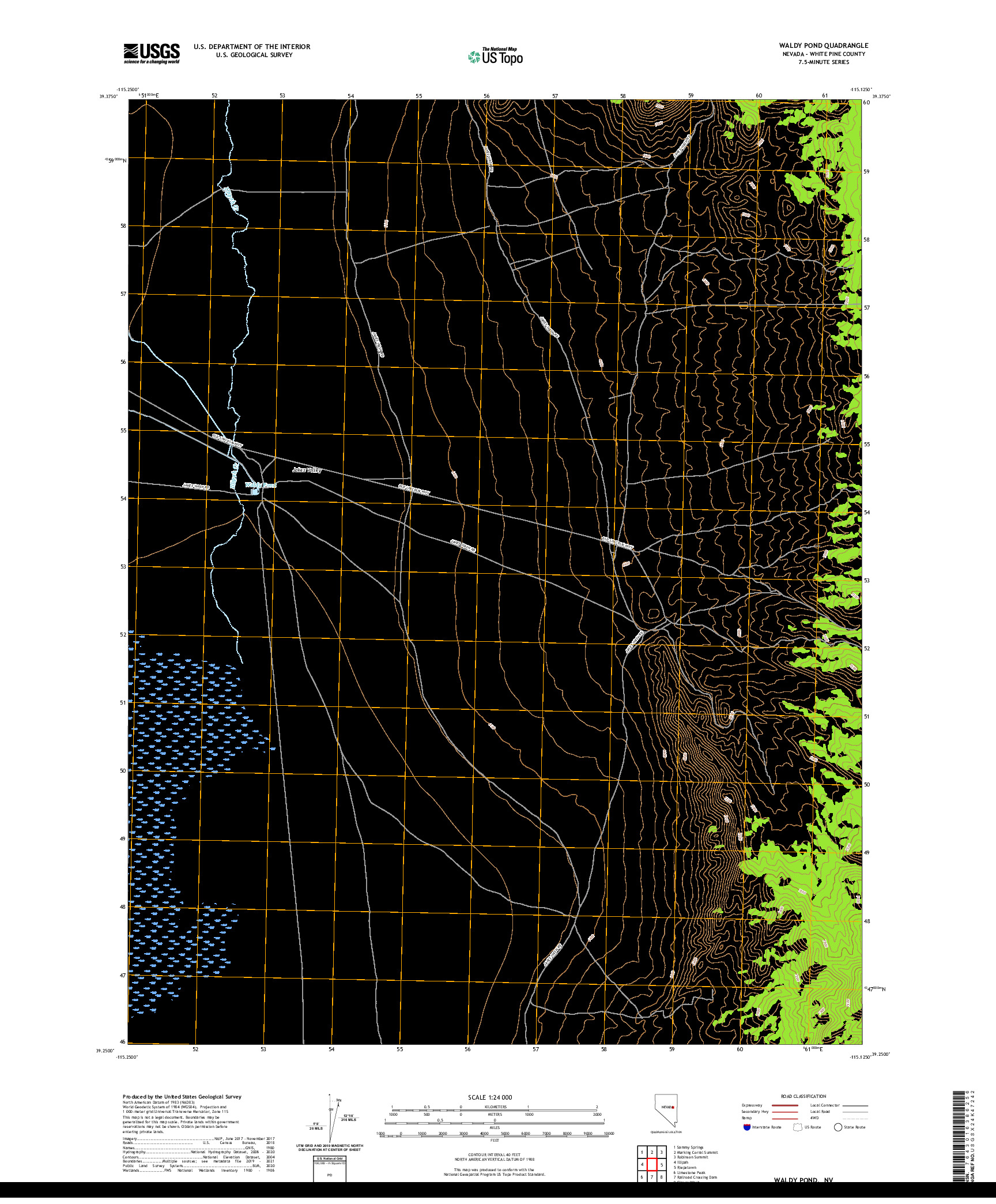 US TOPO 7.5-MINUTE MAP FOR WALDY POND, NV