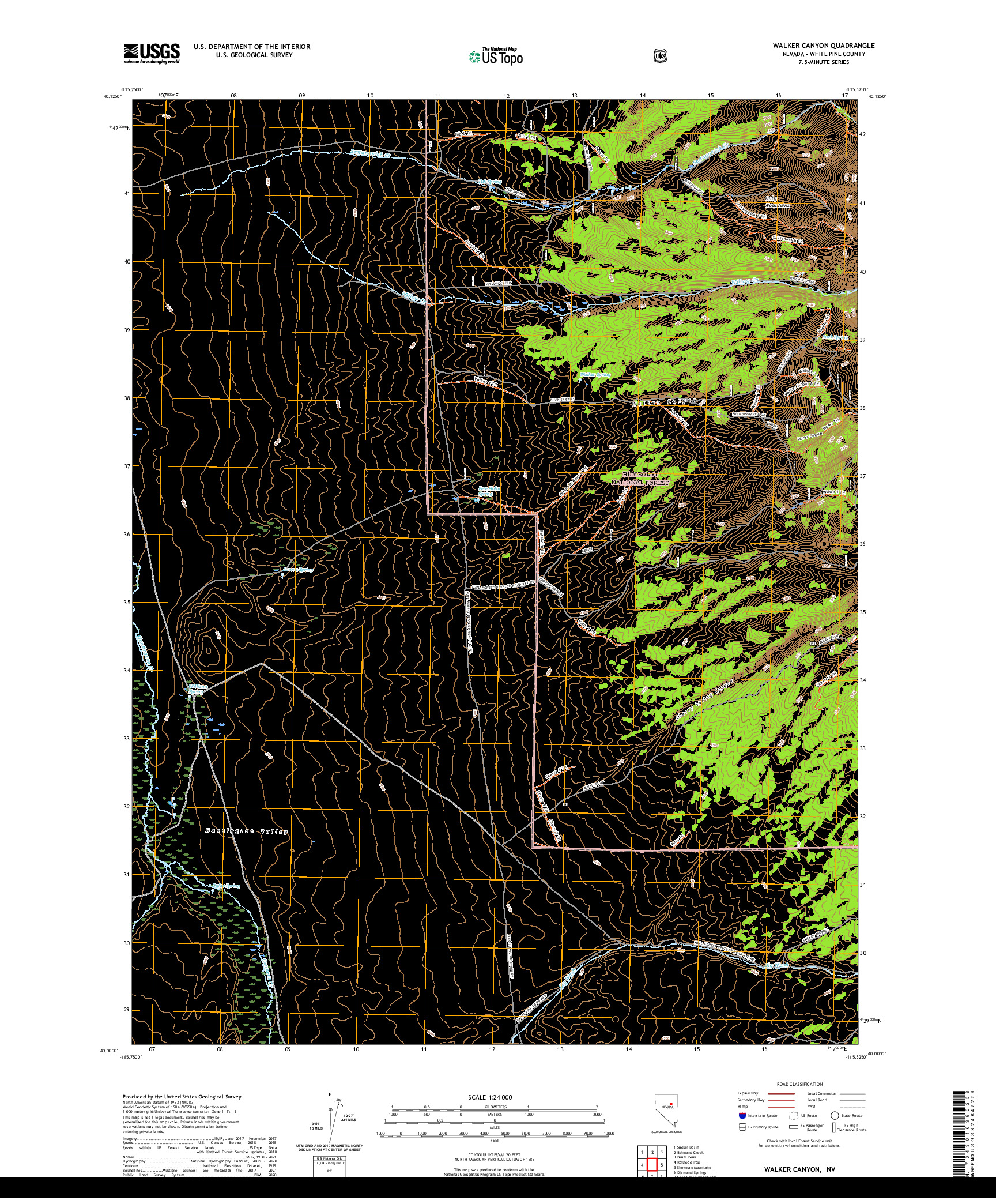 US TOPO 7.5-MINUTE MAP FOR WALKER CANYON, NV