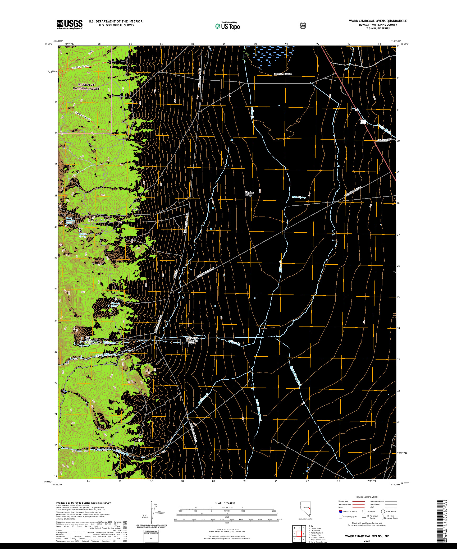 US TOPO 7.5-MINUTE MAP FOR WARD CHARCOAL OVENS, NV