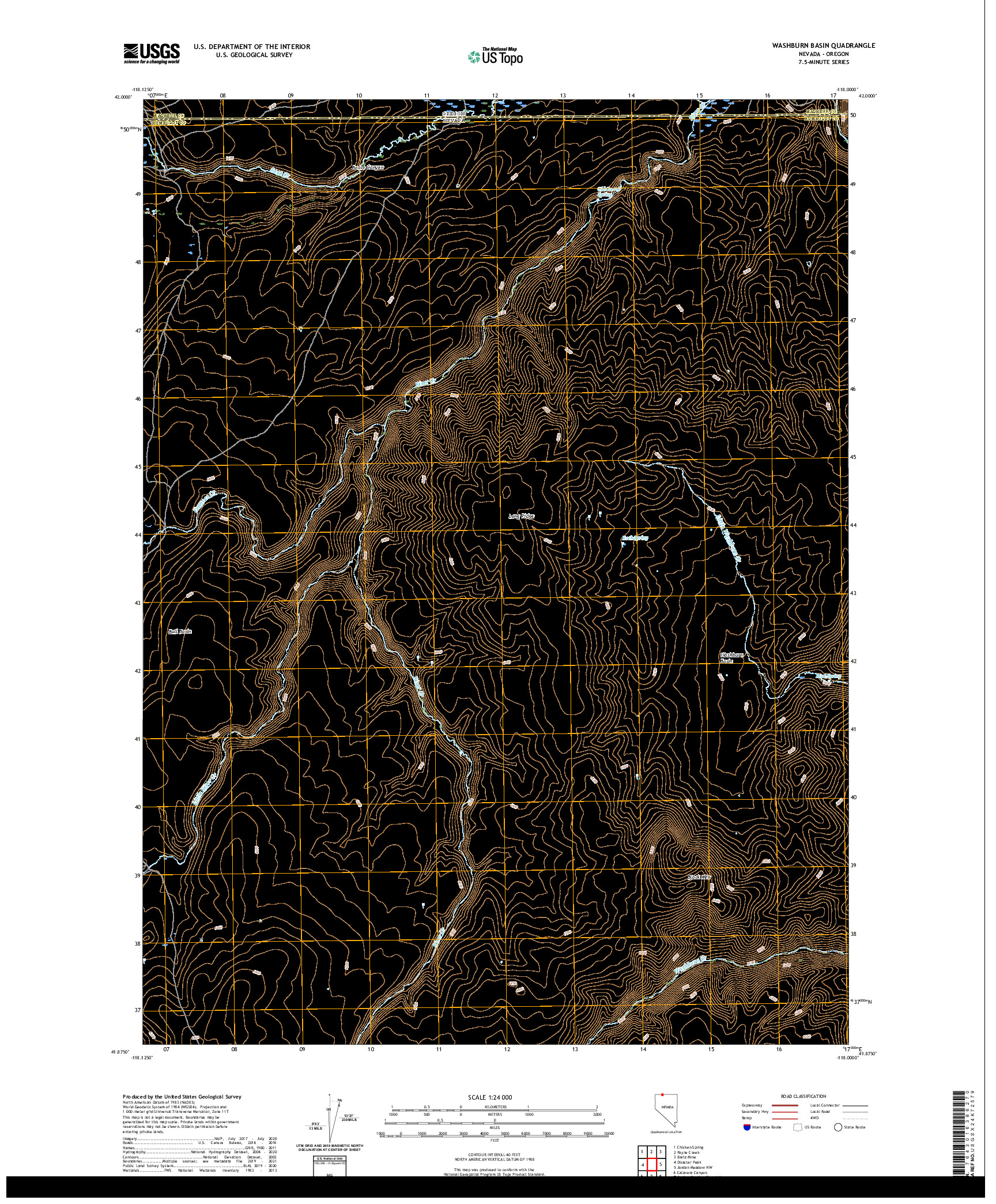 US TOPO 7.5-MINUTE MAP FOR WASHBURN BASIN, NV,OR