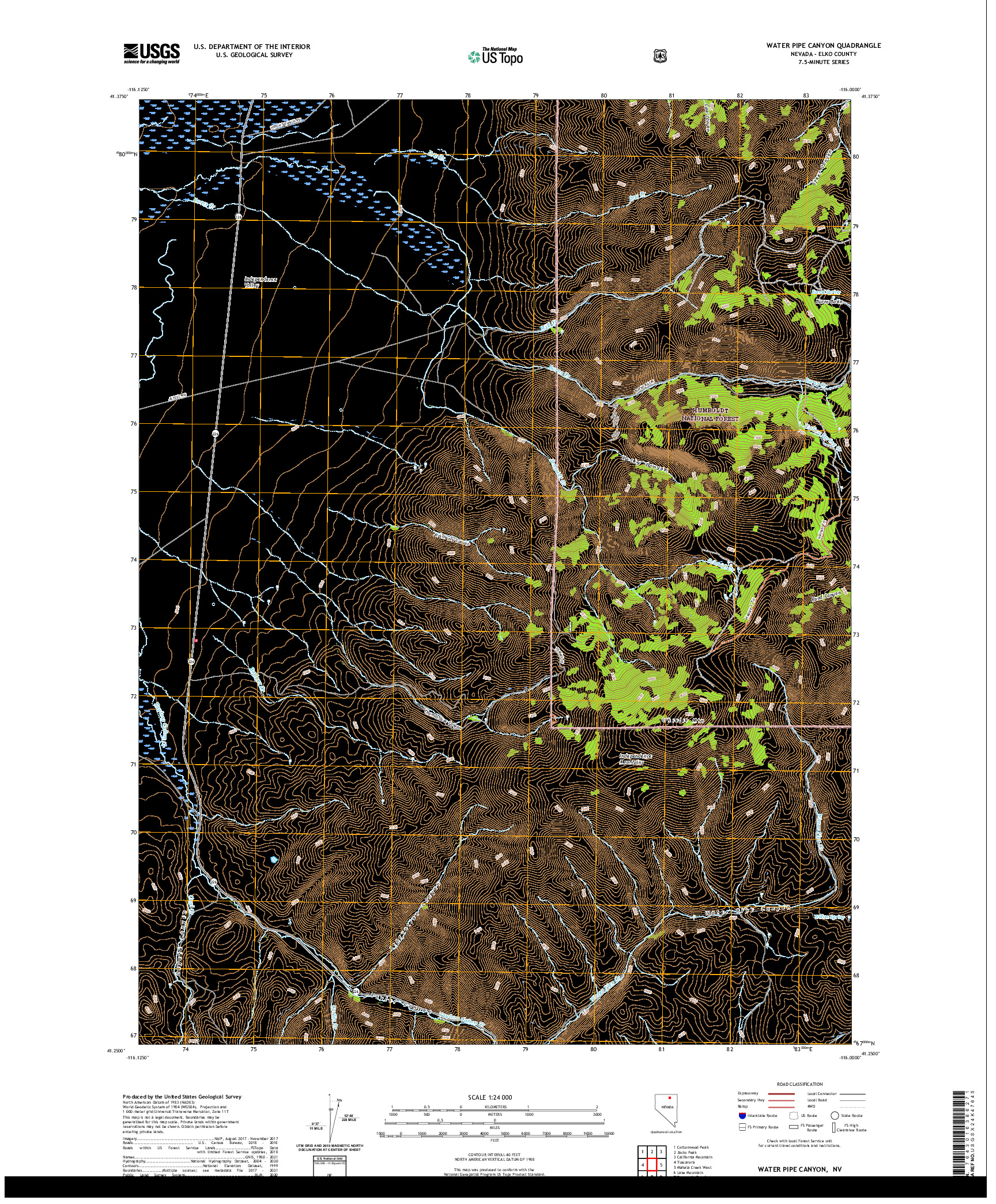 US TOPO 7.5-MINUTE MAP FOR WATER PIPE CANYON, NV