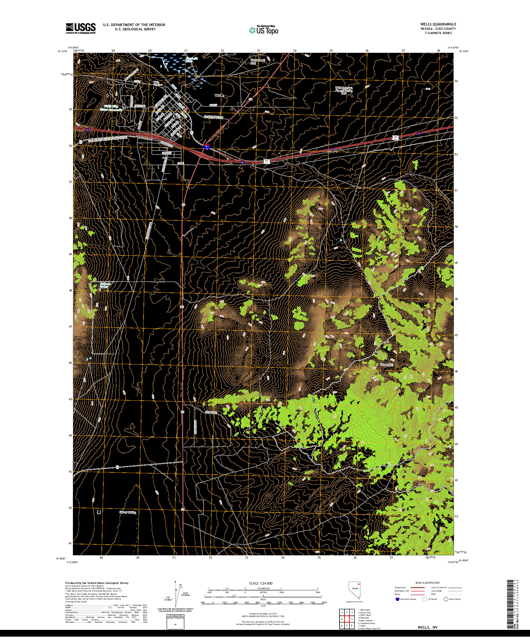 US TOPO 7.5-MINUTE MAP FOR WELLS, NV