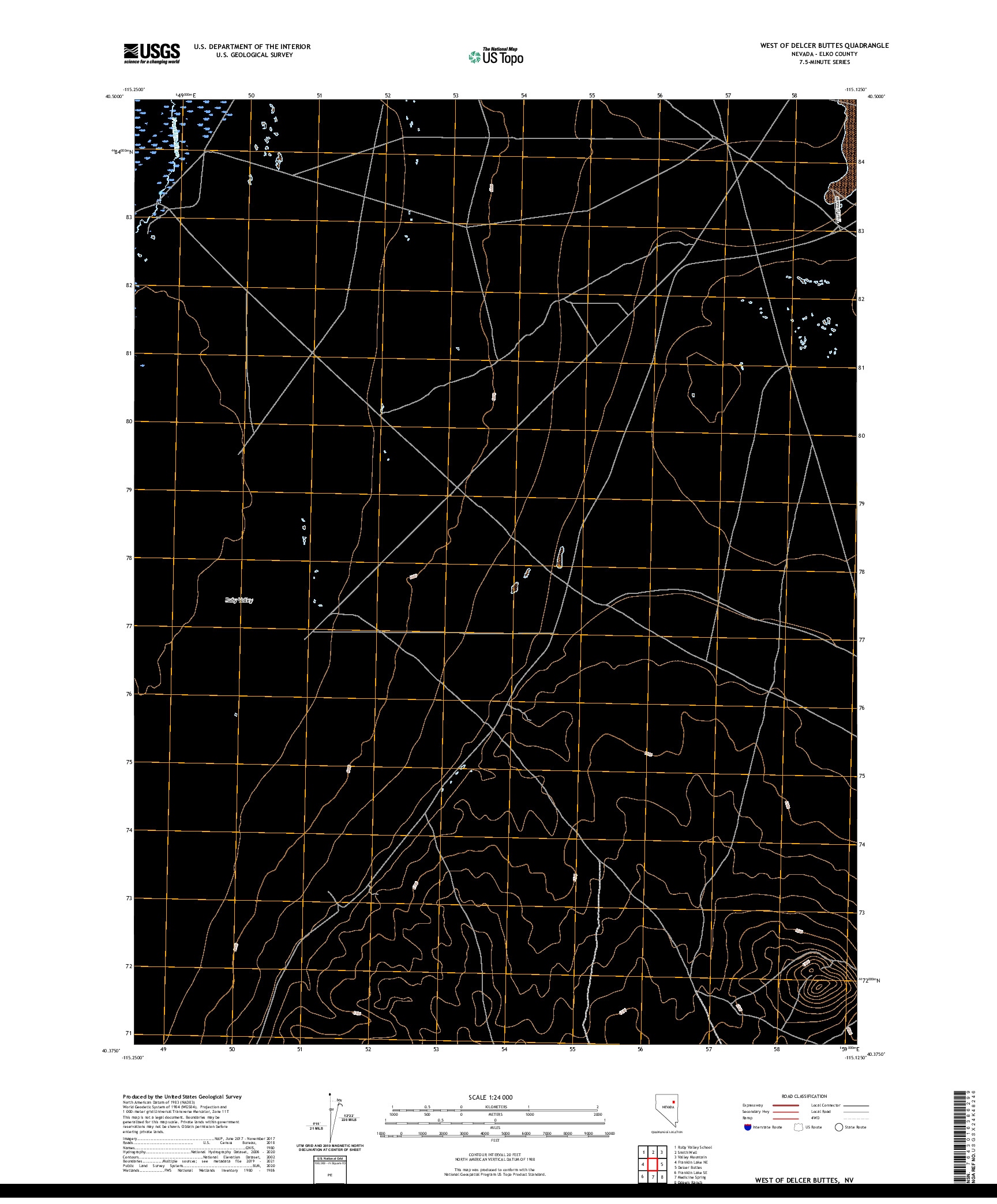 US TOPO 7.5-MINUTE MAP FOR WEST OF DELCER BUTTES, NV