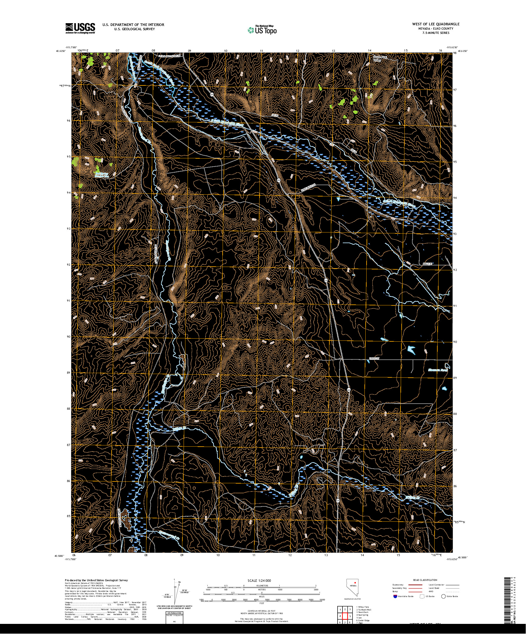 US TOPO 7.5-MINUTE MAP FOR WEST OF LEE, NV