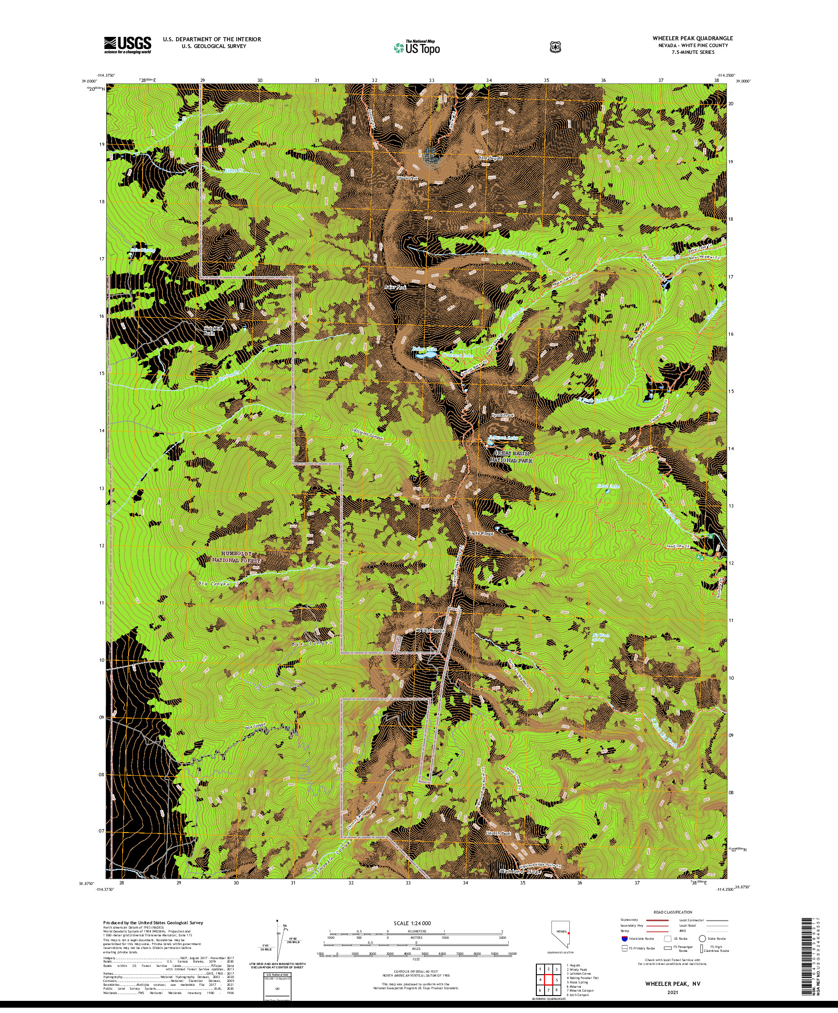 US TOPO 7.5-MINUTE MAP FOR WHEELER PEAK, NV