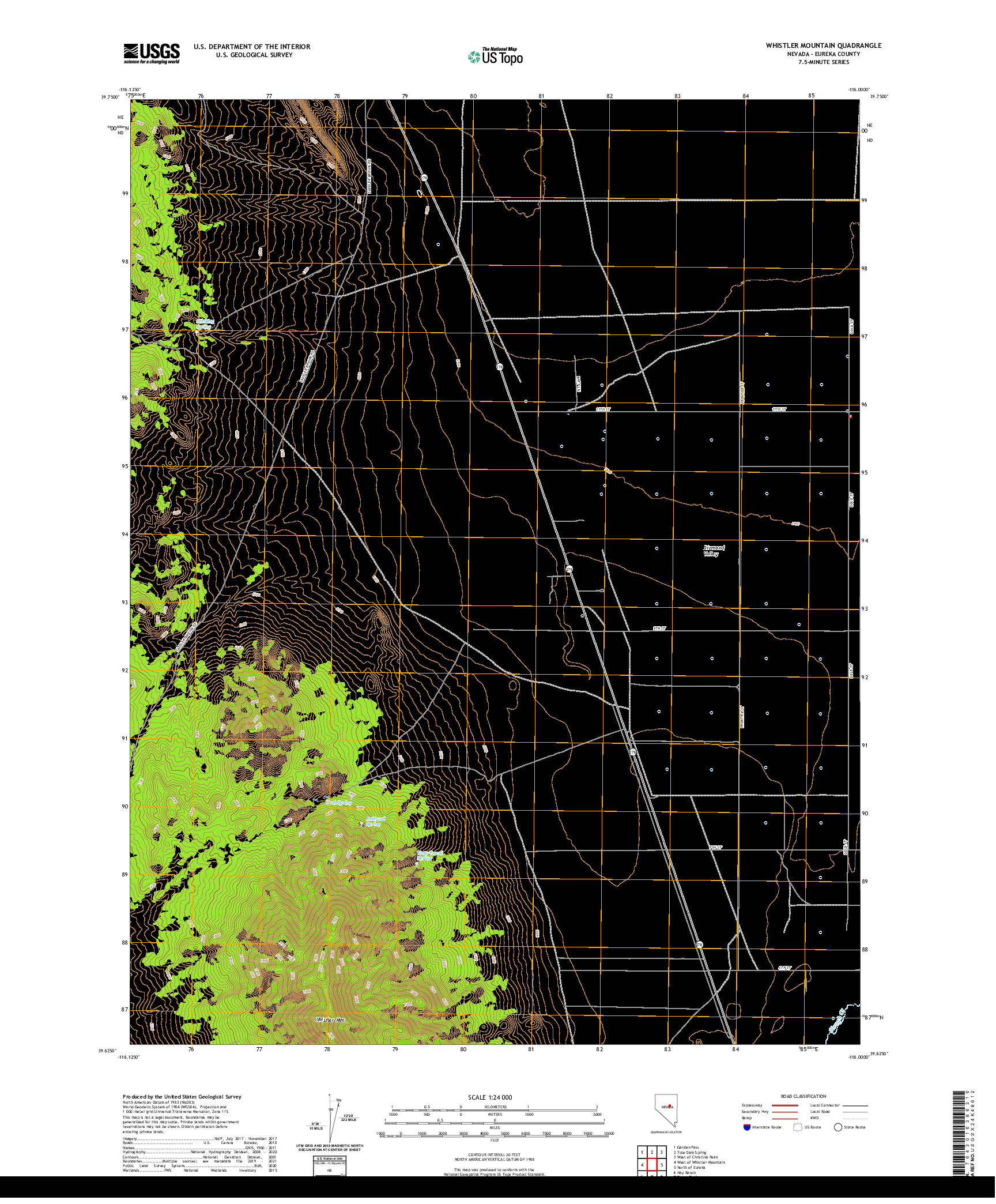 US TOPO 7.5-MINUTE MAP FOR WHISTLER MOUNTAIN, NV