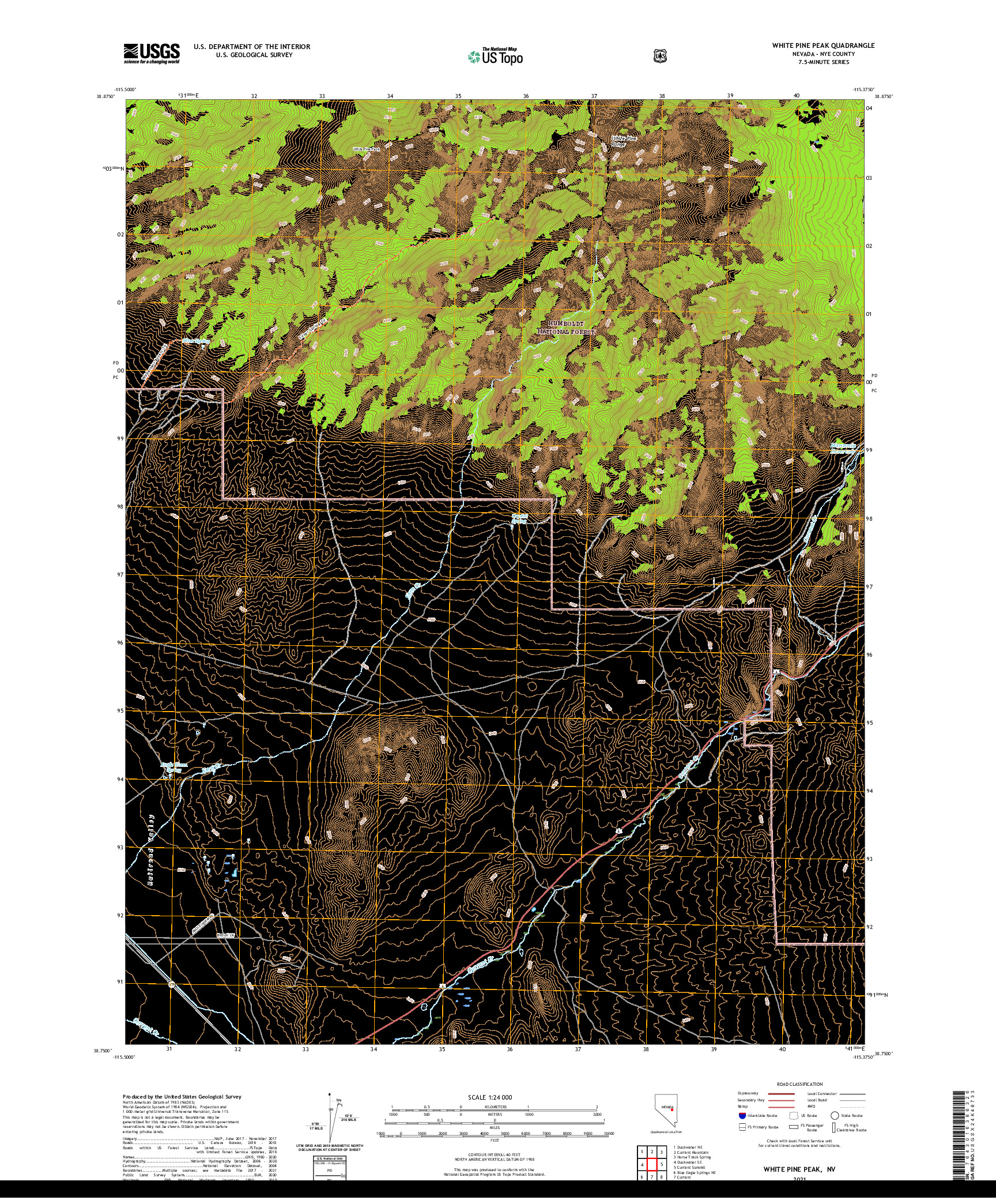 US TOPO 7.5-MINUTE MAP FOR WHITE PINE PEAK, NV