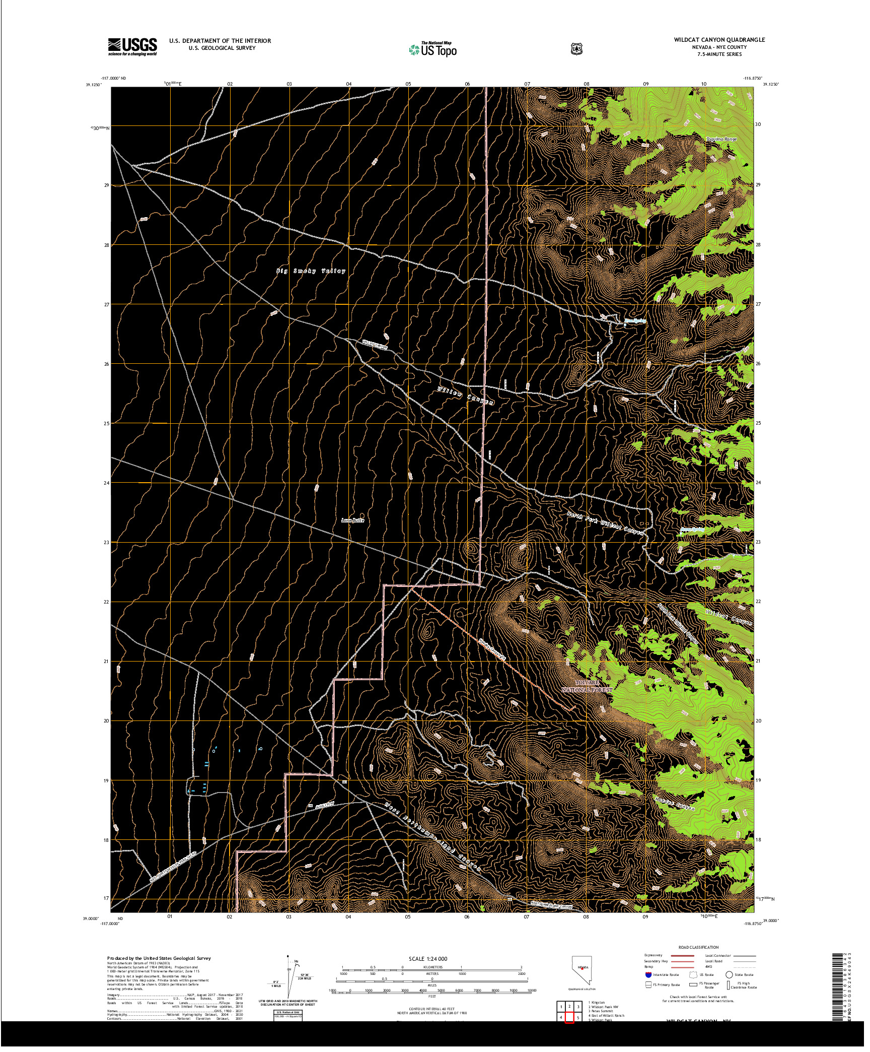 US TOPO 7.5-MINUTE MAP FOR WILDCAT CANYON, NV