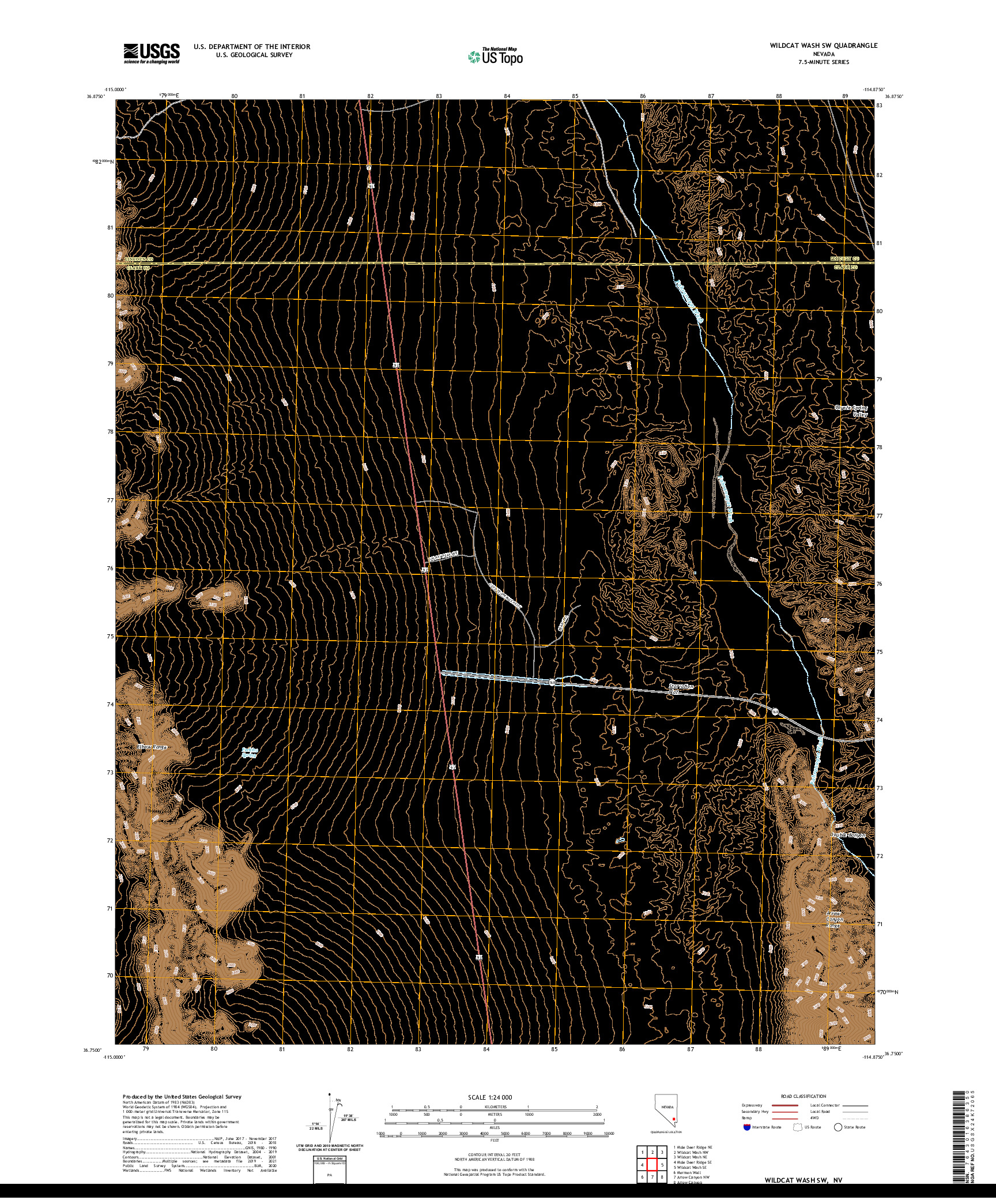 US TOPO 7.5-MINUTE MAP FOR WILDCAT WASH SW, NV