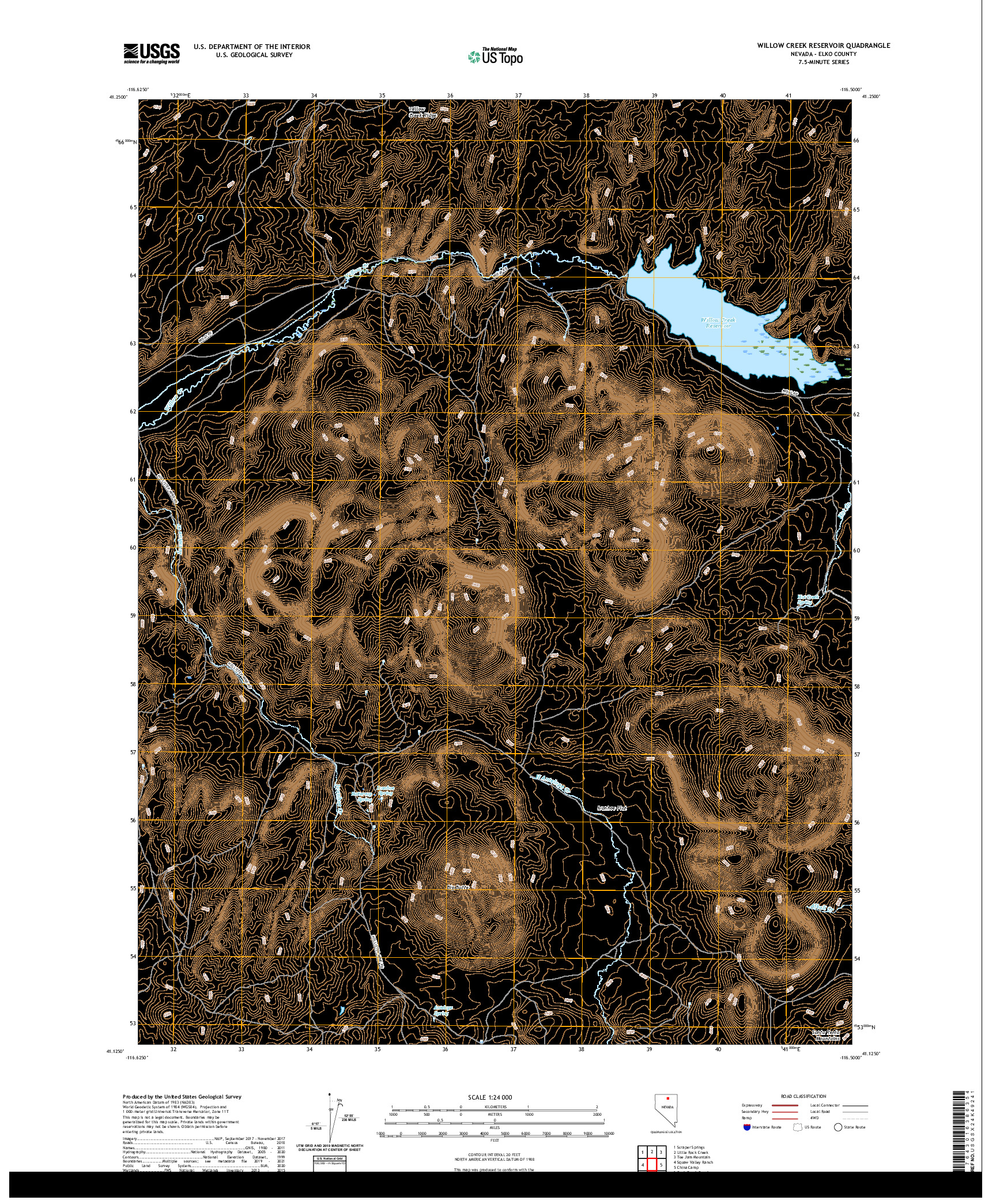 US TOPO 7.5-MINUTE MAP FOR WILLOW CREEK RESERVOIR, NV