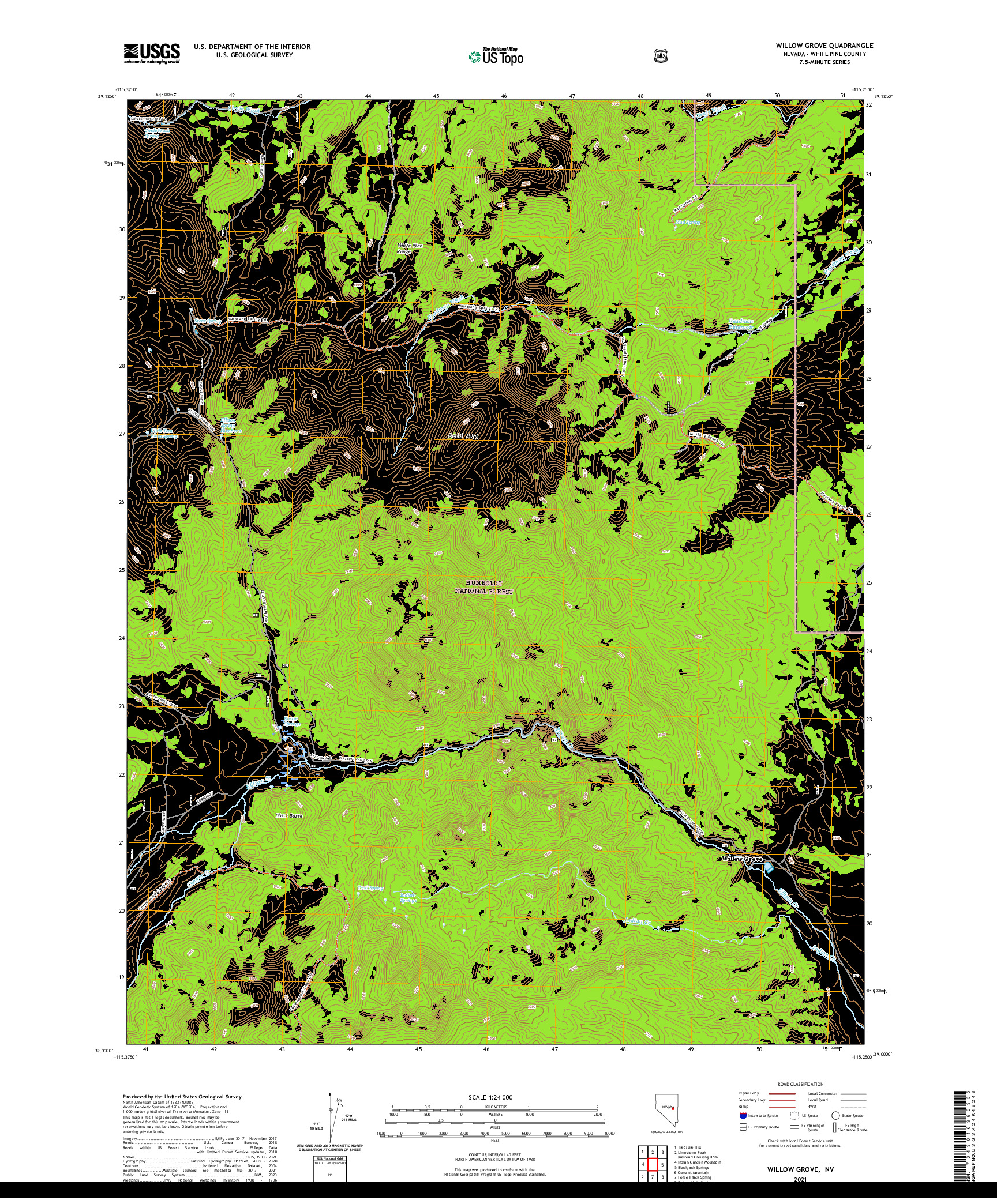 US TOPO 7.5-MINUTE MAP FOR WILLOW GROVE, NV