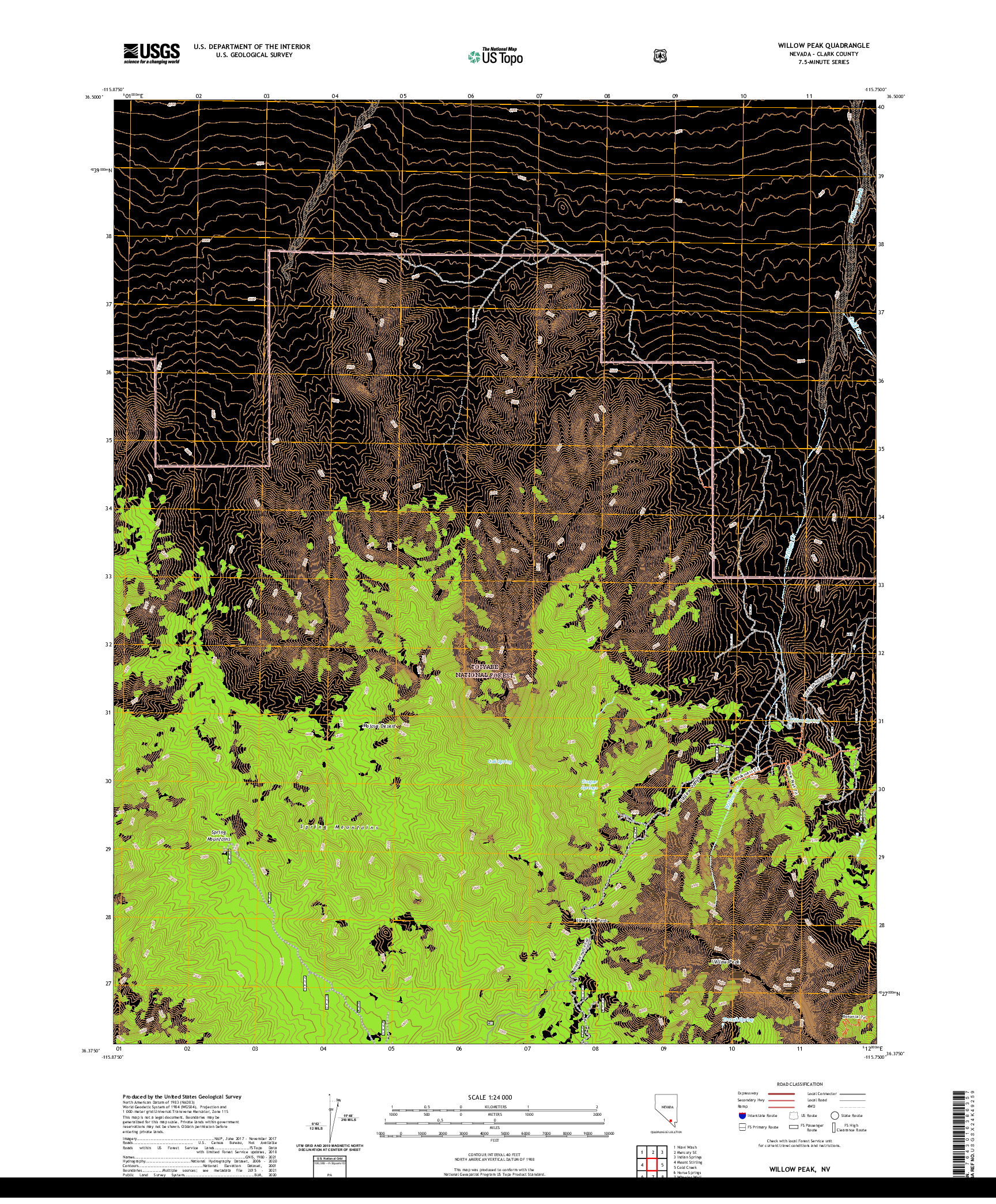 US TOPO 7.5-MINUTE MAP FOR WILLOW PEAK, NV