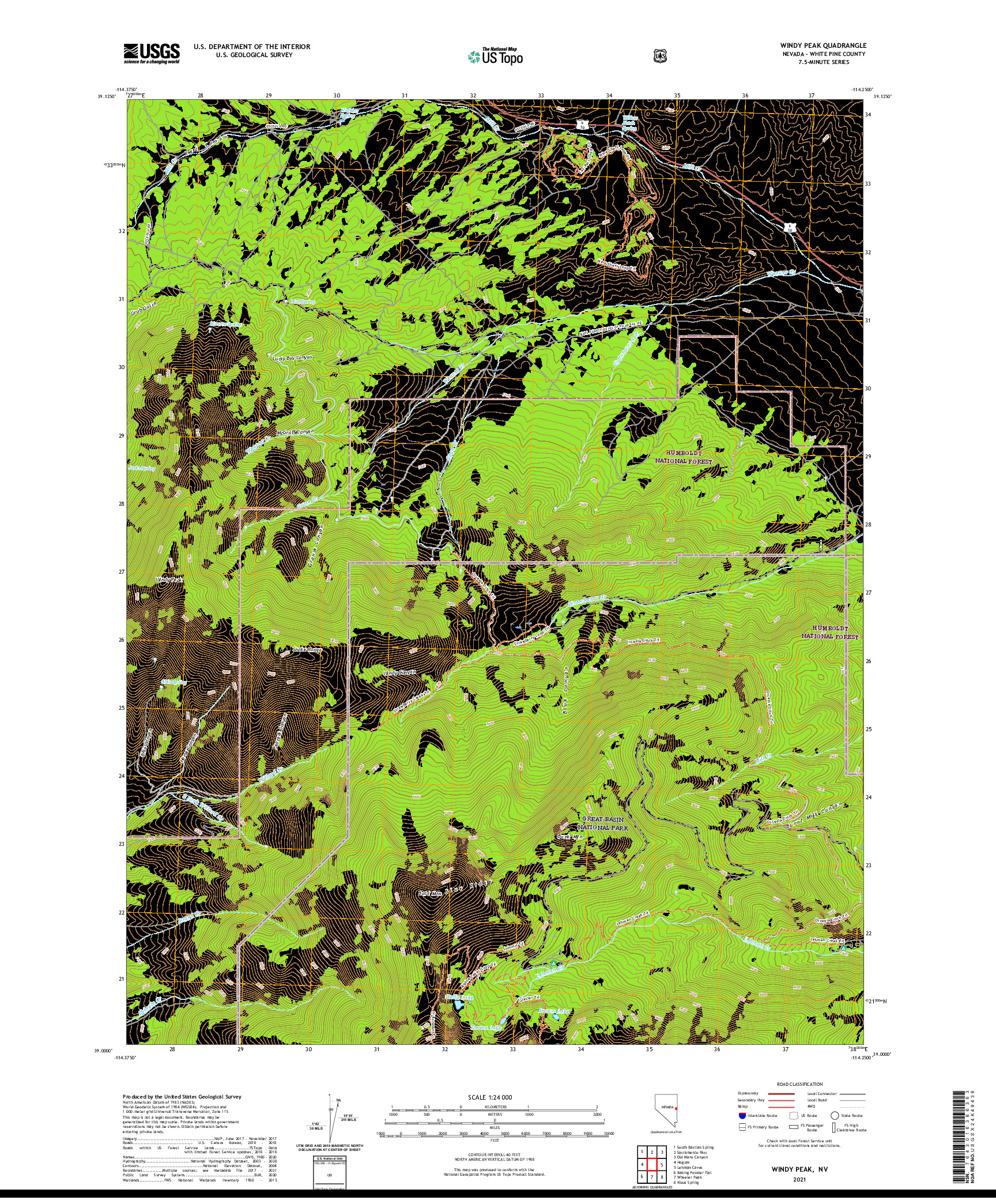 US TOPO 7.5-MINUTE MAP FOR WINDY PEAK, NV