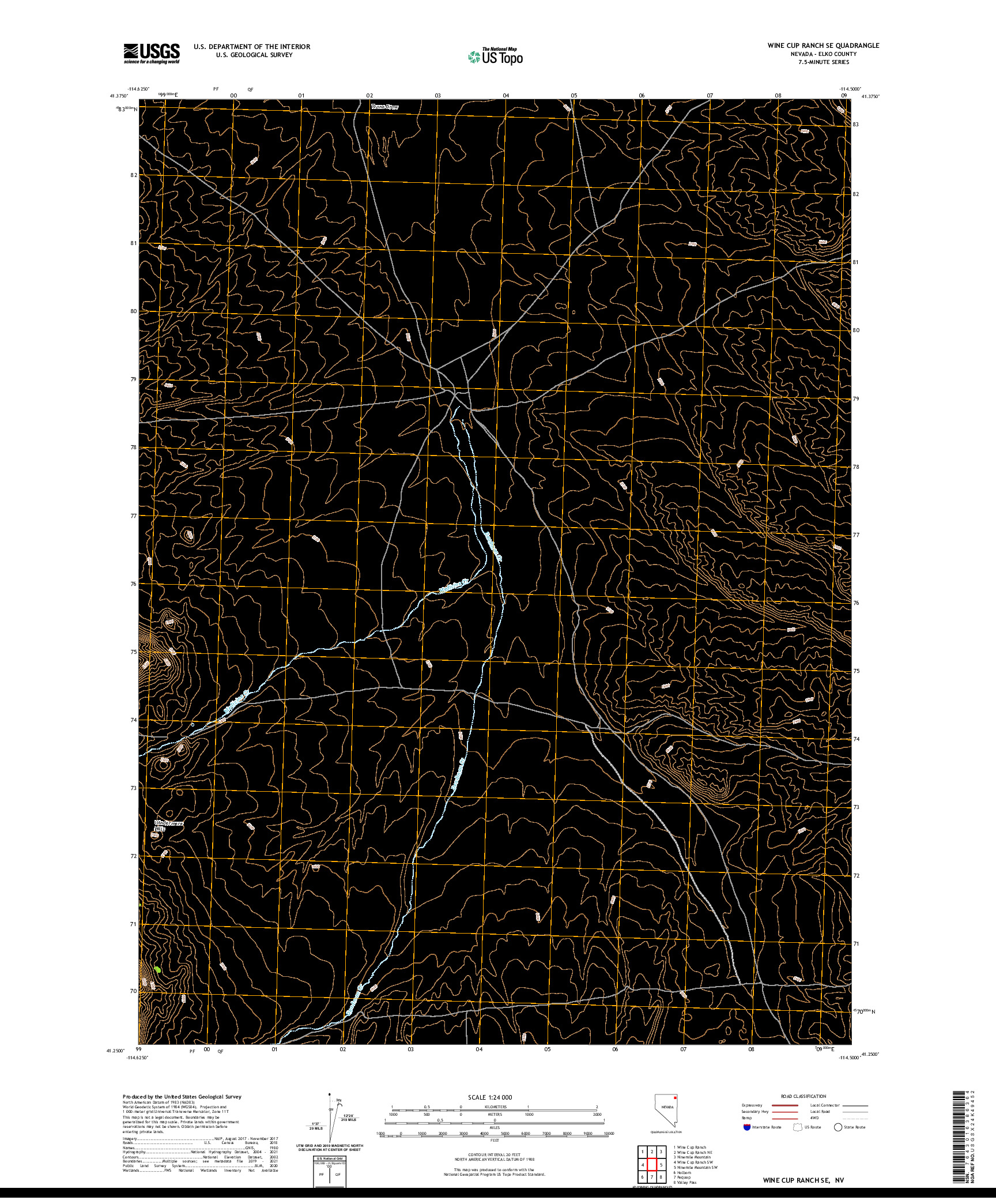 US TOPO 7.5-MINUTE MAP FOR WINE CUP RANCH SE, NV