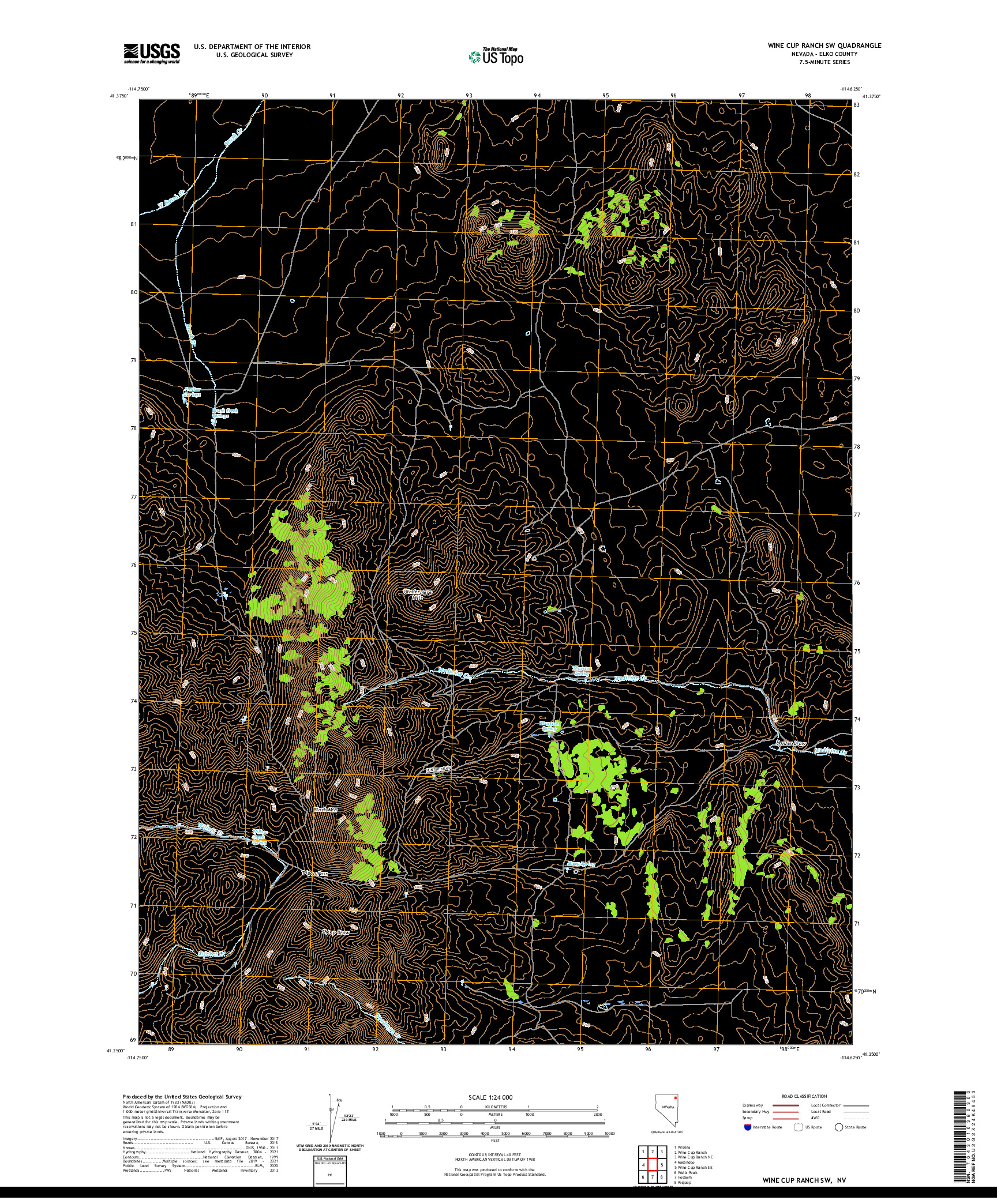 US TOPO 7.5-MINUTE MAP FOR WINE CUP RANCH SW, NV