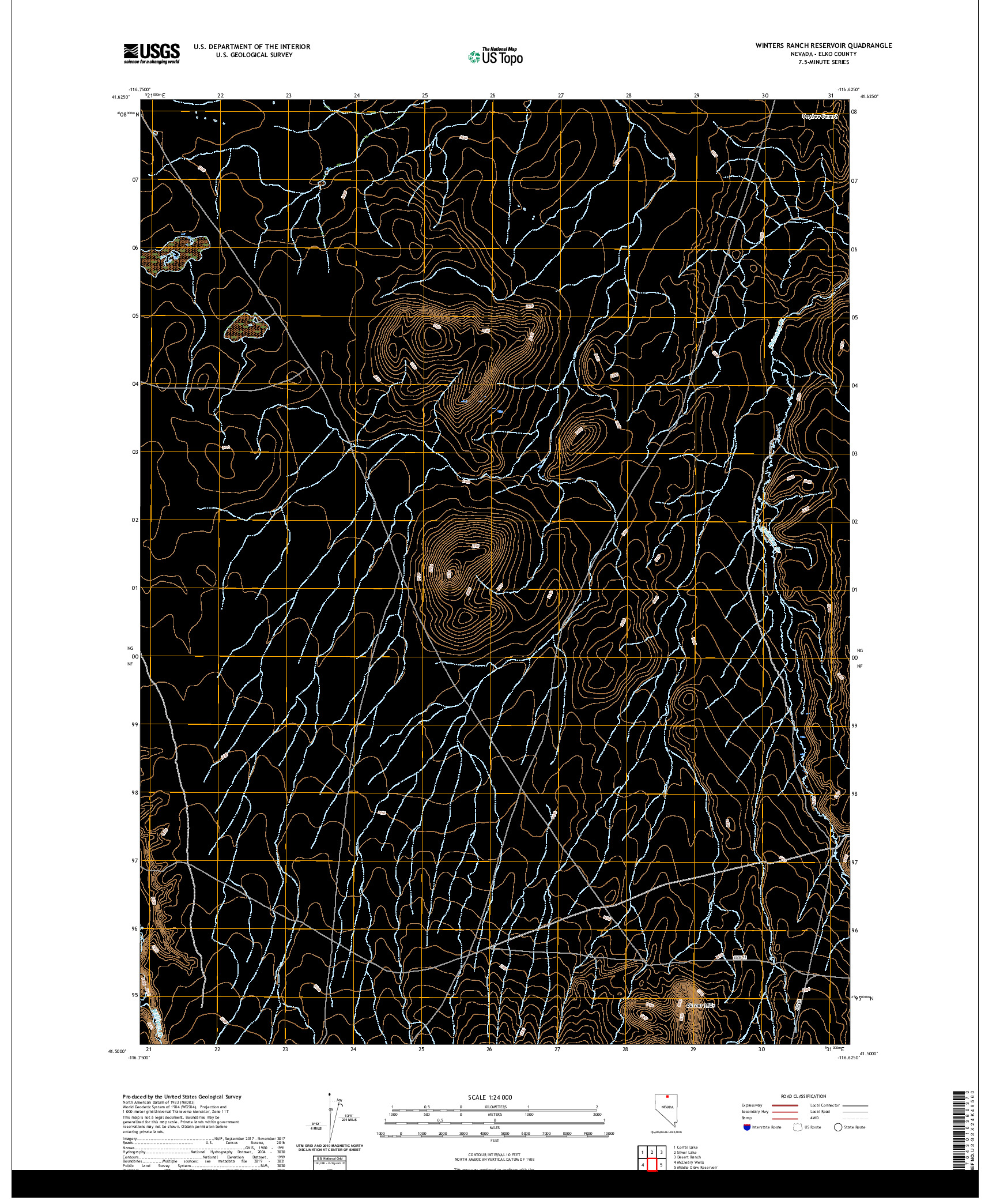 US TOPO 7.5-MINUTE MAP FOR WINTERS RANCH RESERVOIR, NV