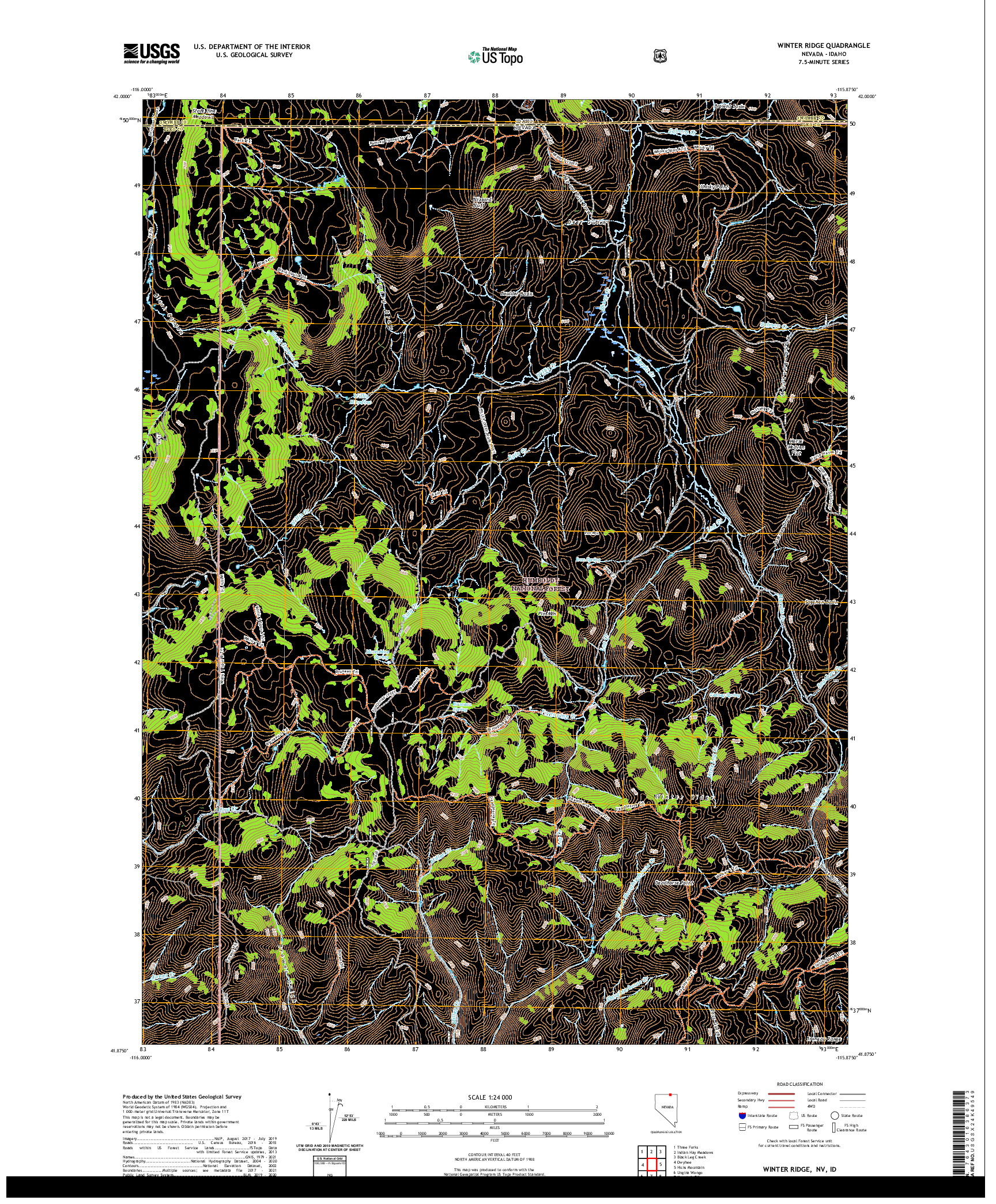 US TOPO 7.5-MINUTE MAP FOR WINTER RIDGE, NV,ID