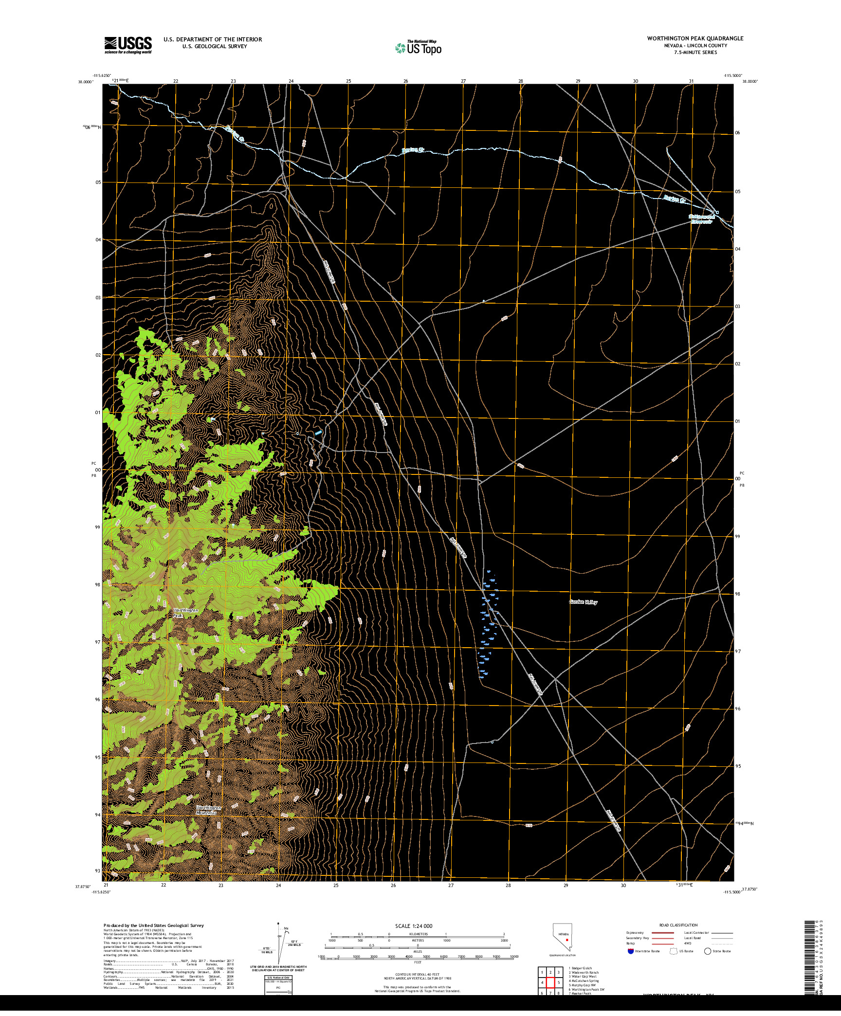 US TOPO 7.5-MINUTE MAP FOR WORTHINGTON PEAK, NV