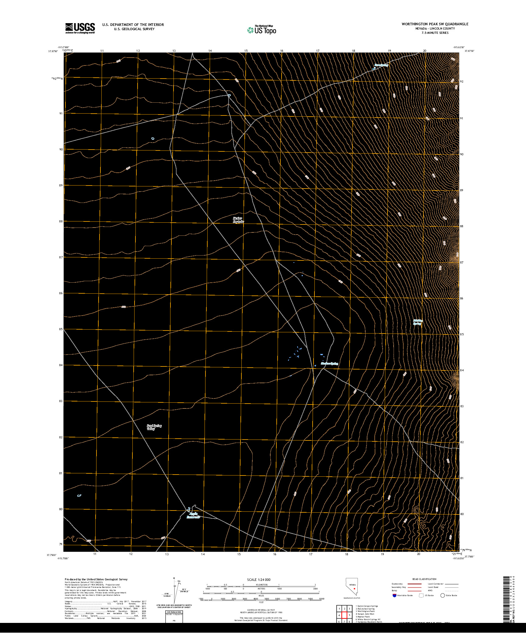 US TOPO 7.5-MINUTE MAP FOR WORTHINGTON PEAK SW, NV