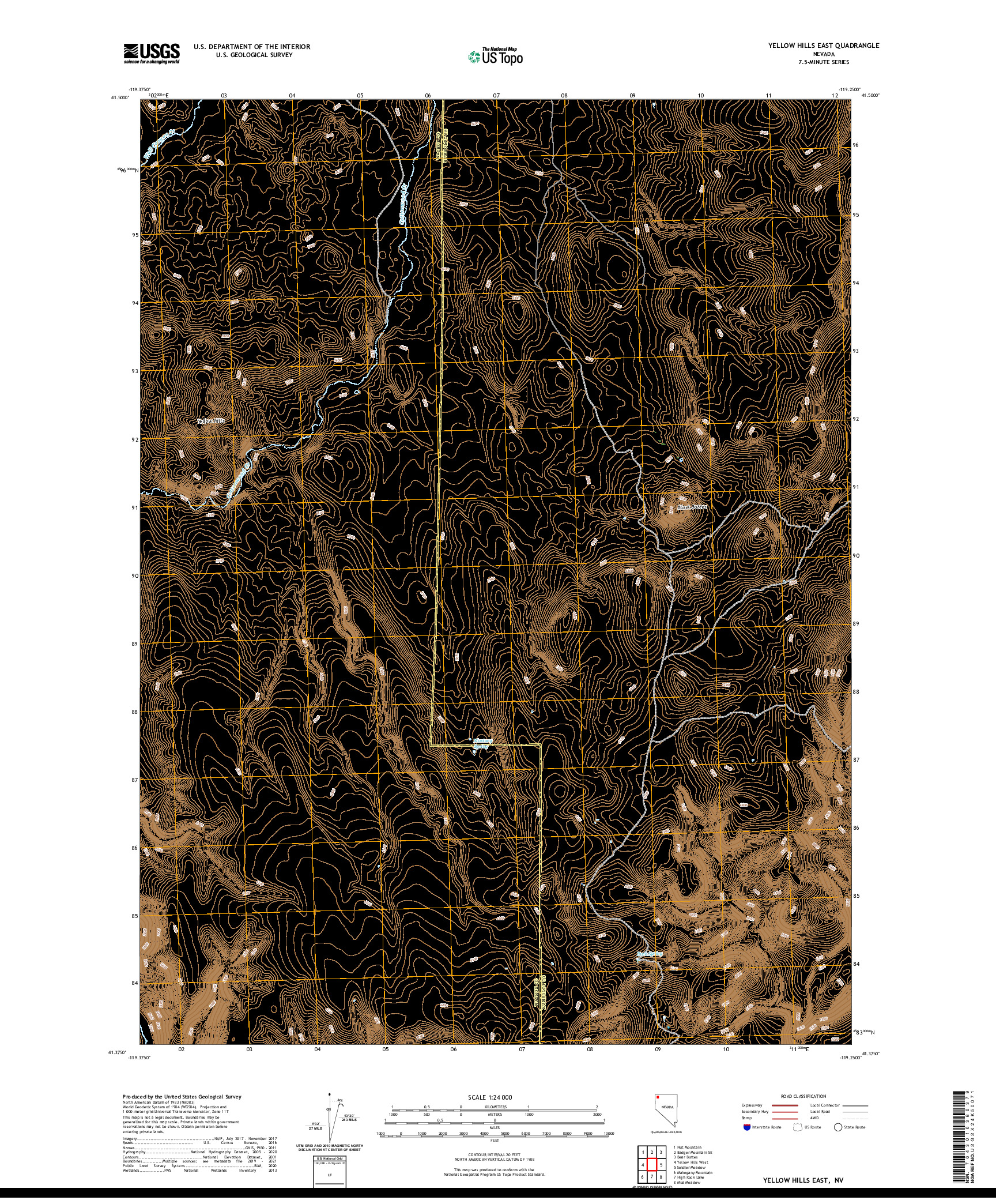 US TOPO 7.5-MINUTE MAP FOR YELLOW HILLS EAST, NV