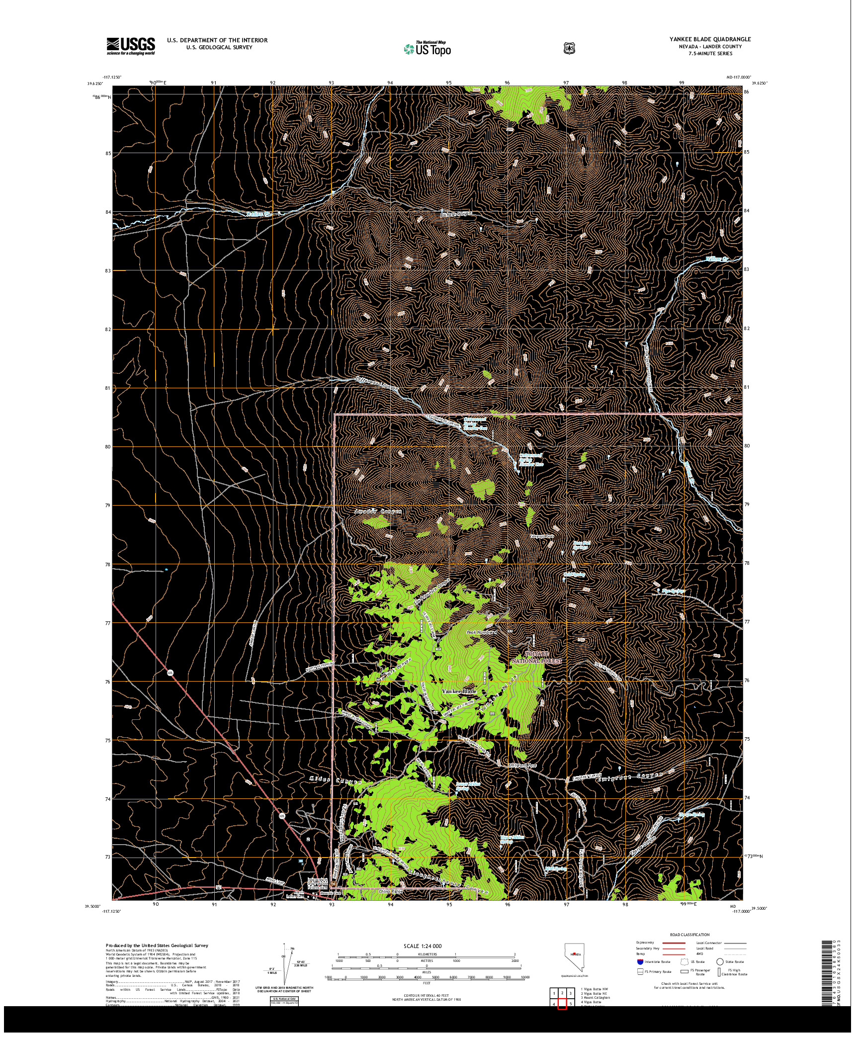 US TOPO 7.5-MINUTE MAP FOR YANKEE BLADE, NV