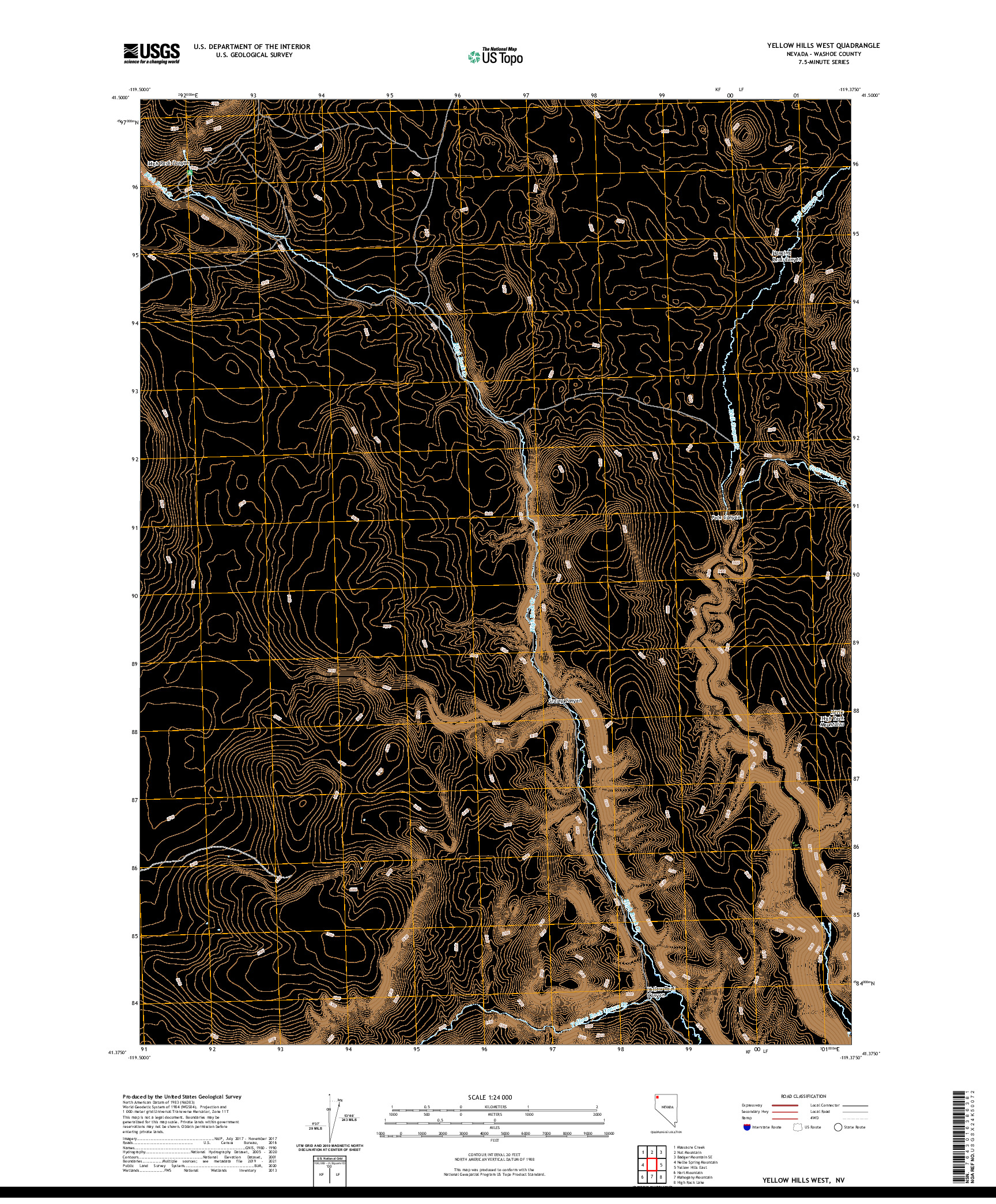 US TOPO 7.5-MINUTE MAP FOR YELLOW HILLS WEST, NV