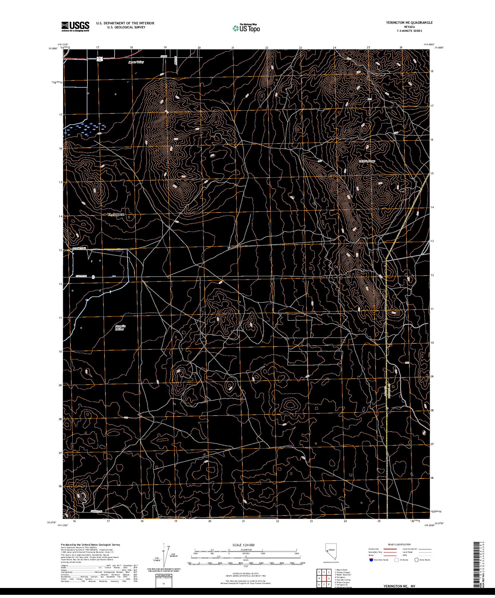 US TOPO 7.5-MINUTE MAP FOR YERINGTON NE, NV