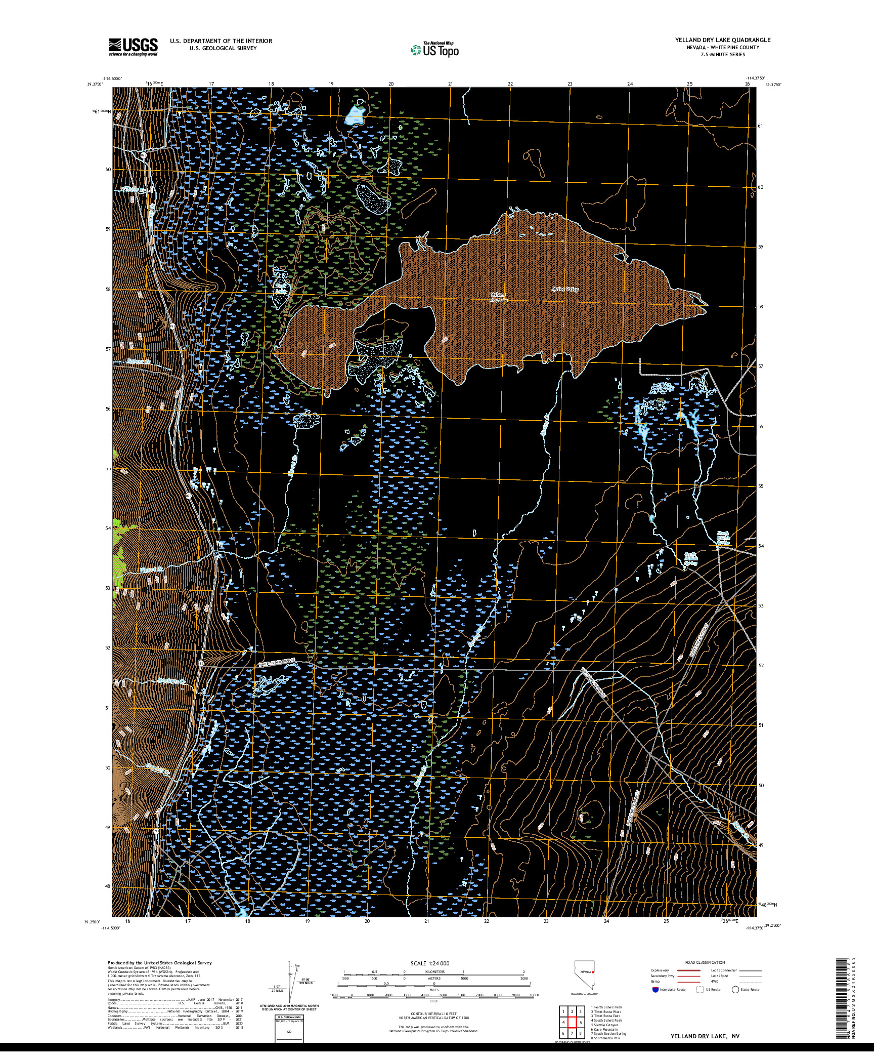 US TOPO 7.5-MINUTE MAP FOR YELLAND DRY LAKE, NV