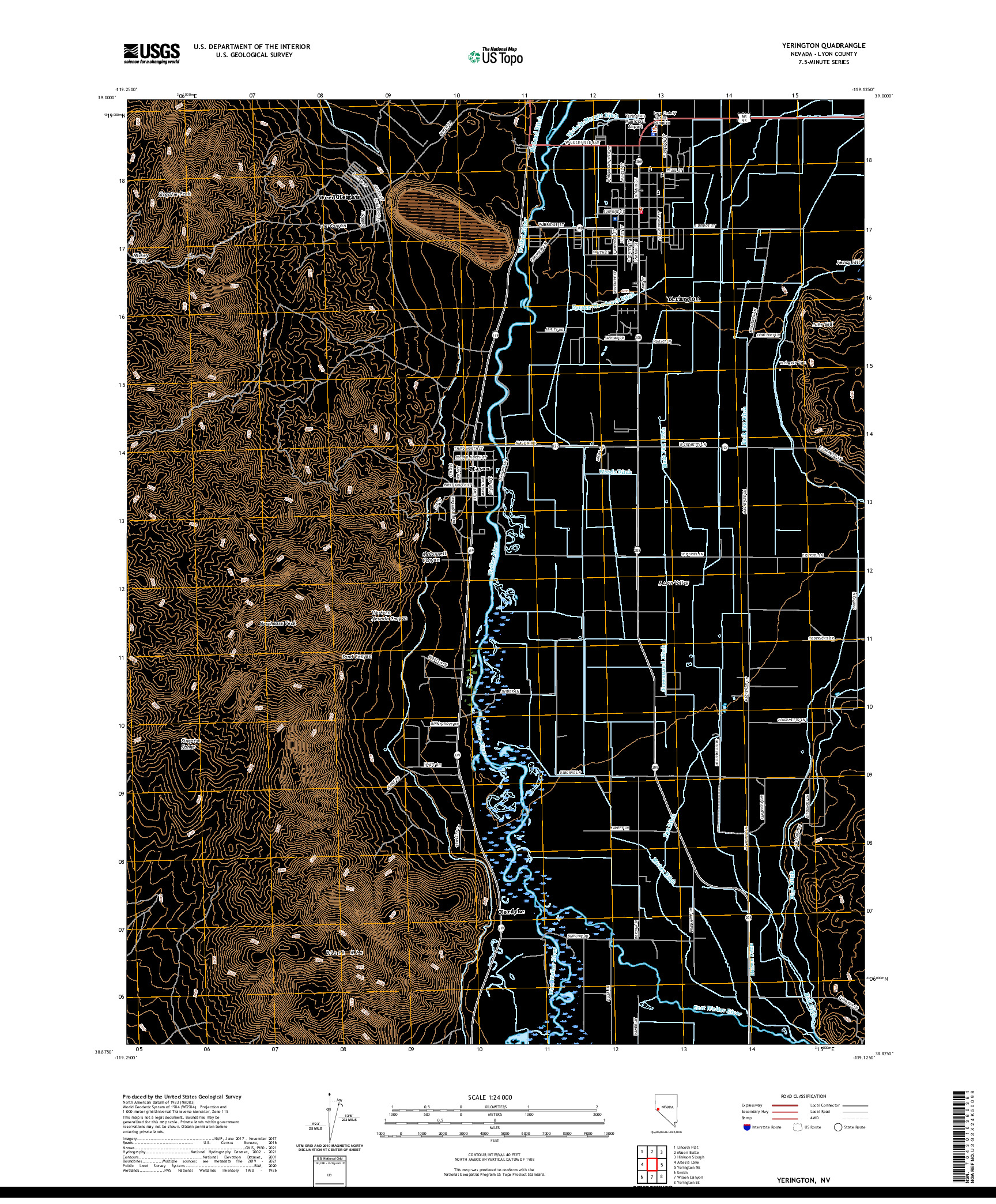 US TOPO 7.5-MINUTE MAP FOR YERINGTON, NV