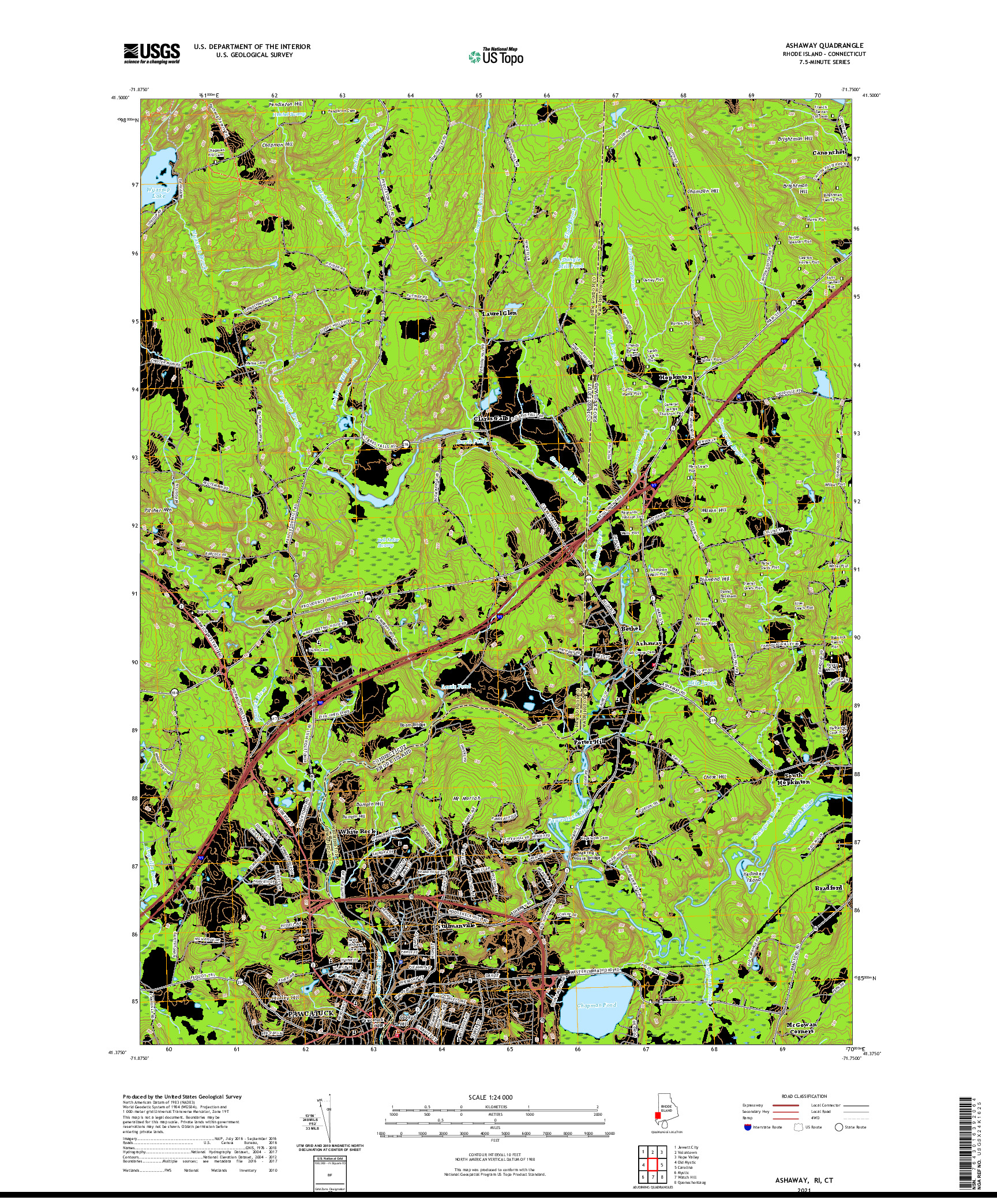 USGS US TOPO 7.5-MINUTE MAP FOR ASHAWAY, RI,CT 2021