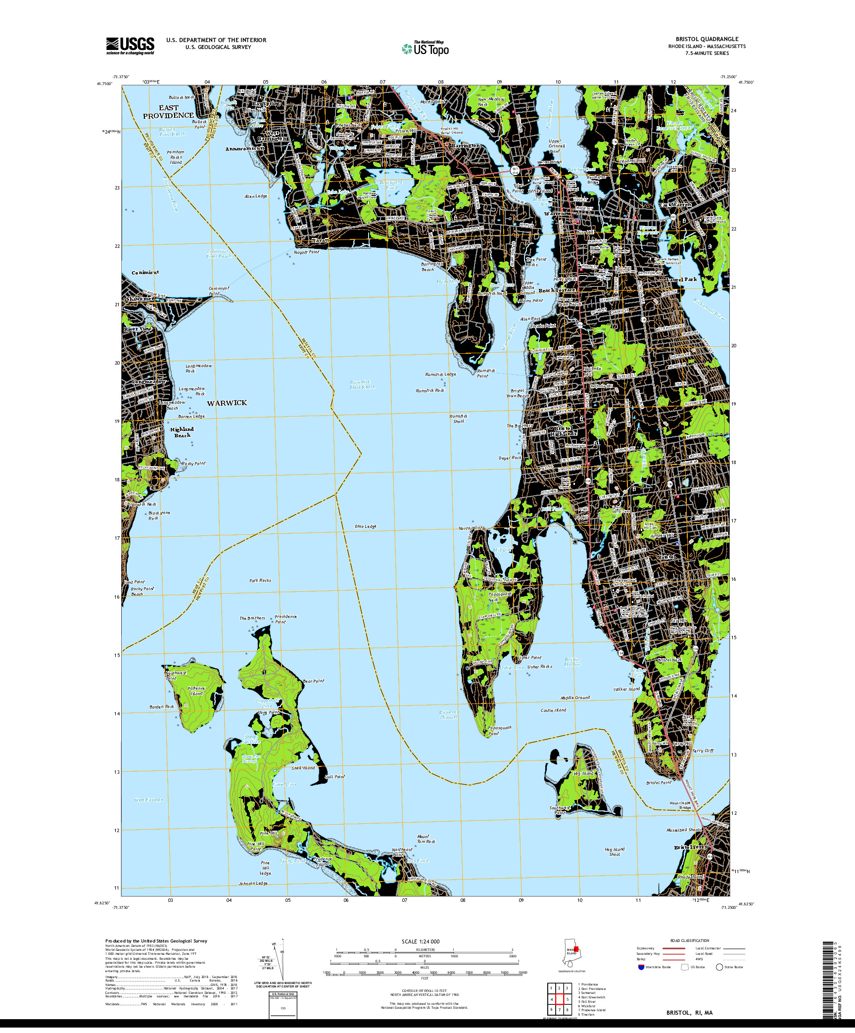 USGS US TOPO 7.5-MINUTE MAP FOR BRISTOL, RI,MA 2021