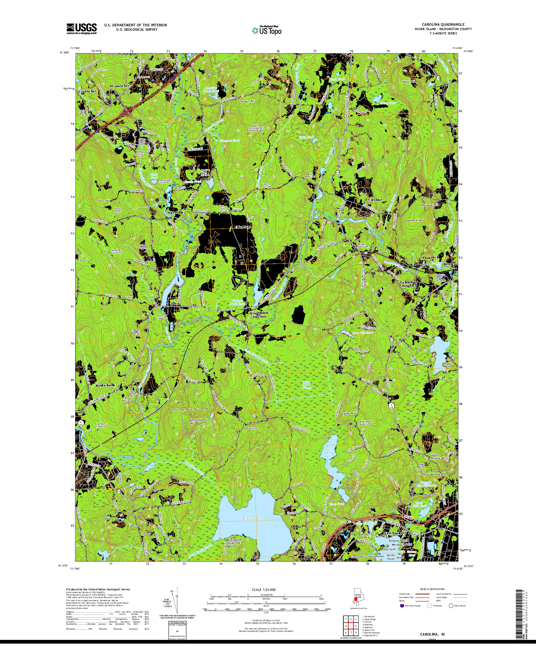 USGS US TOPO 7.5-MINUTE MAP FOR CAROLINA, RI 2021