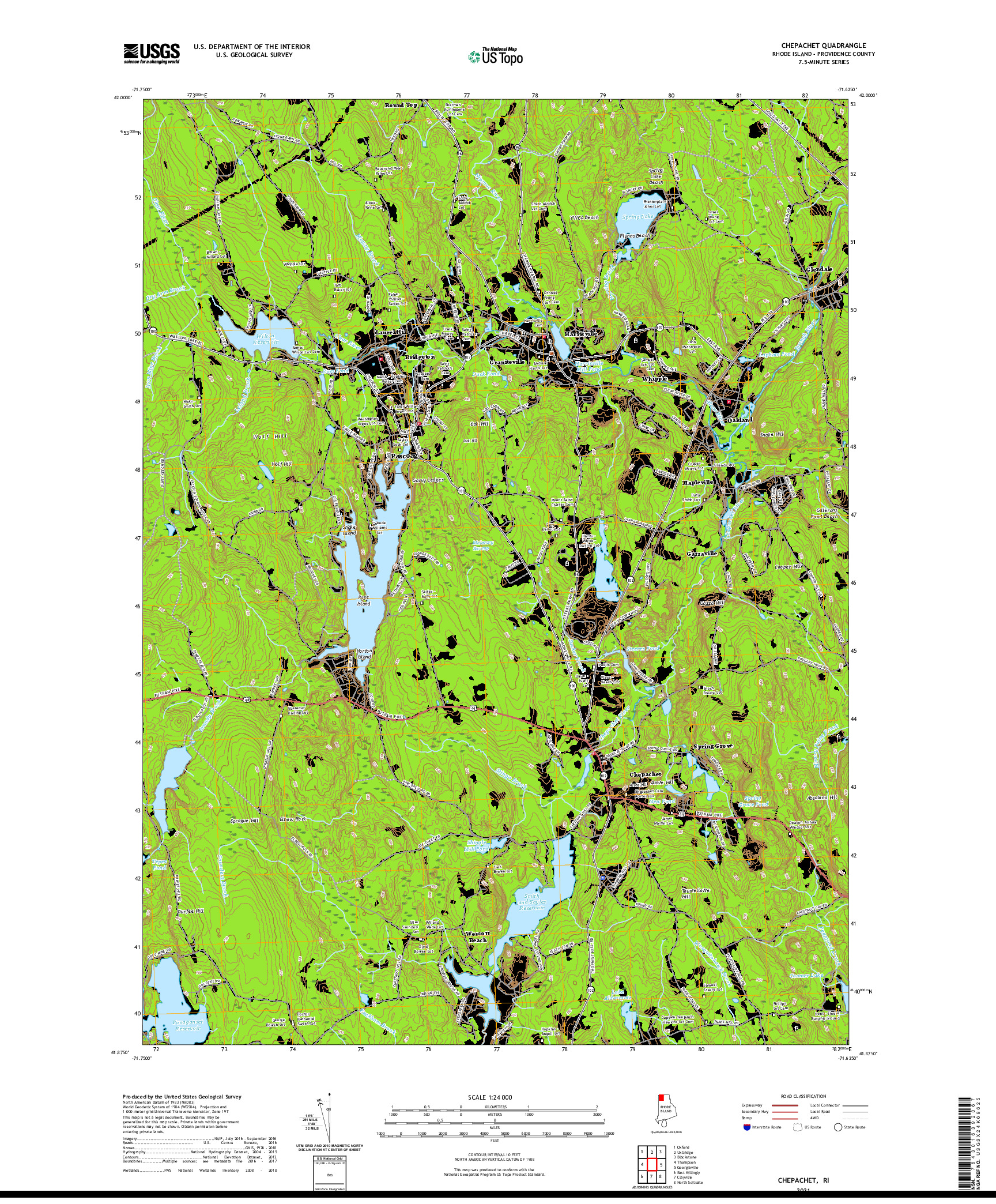 USGS US TOPO 7.5-MINUTE MAP FOR CHEPACHET, RI 2021