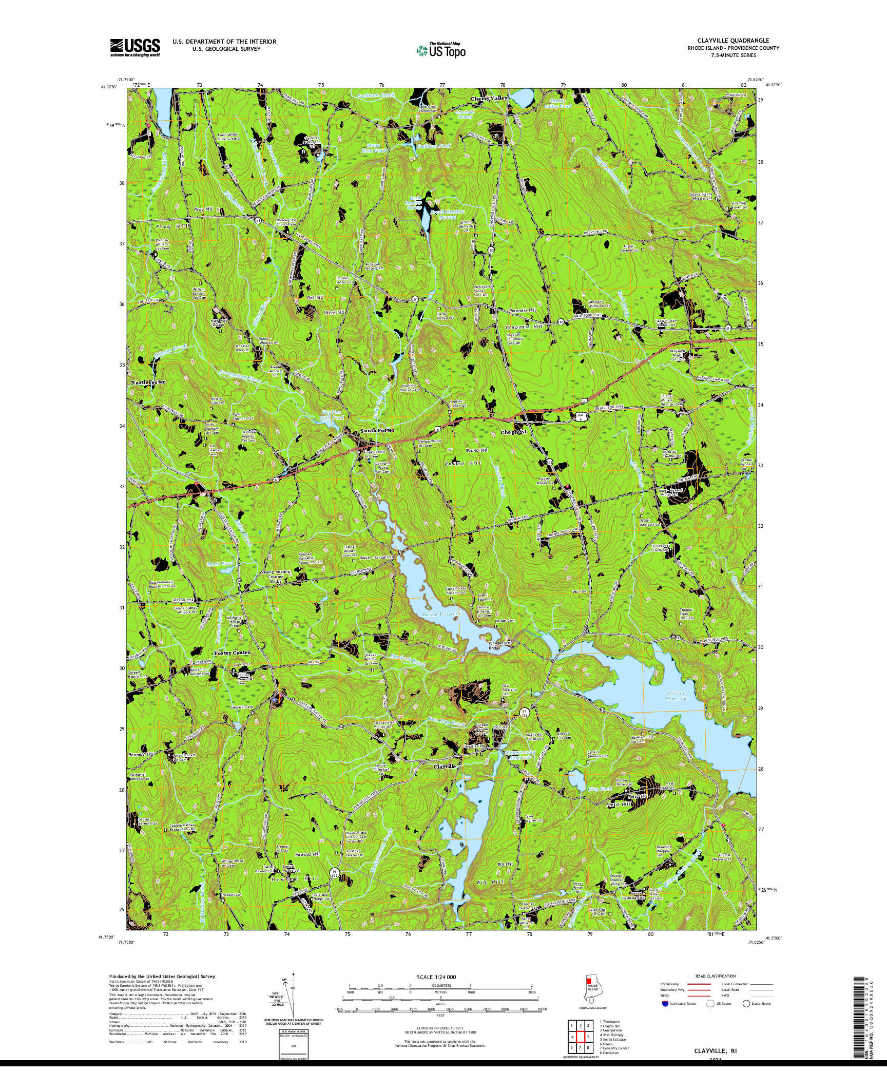 USGS US TOPO 7.5-MINUTE MAP FOR CLAYVILLE, RI 2021