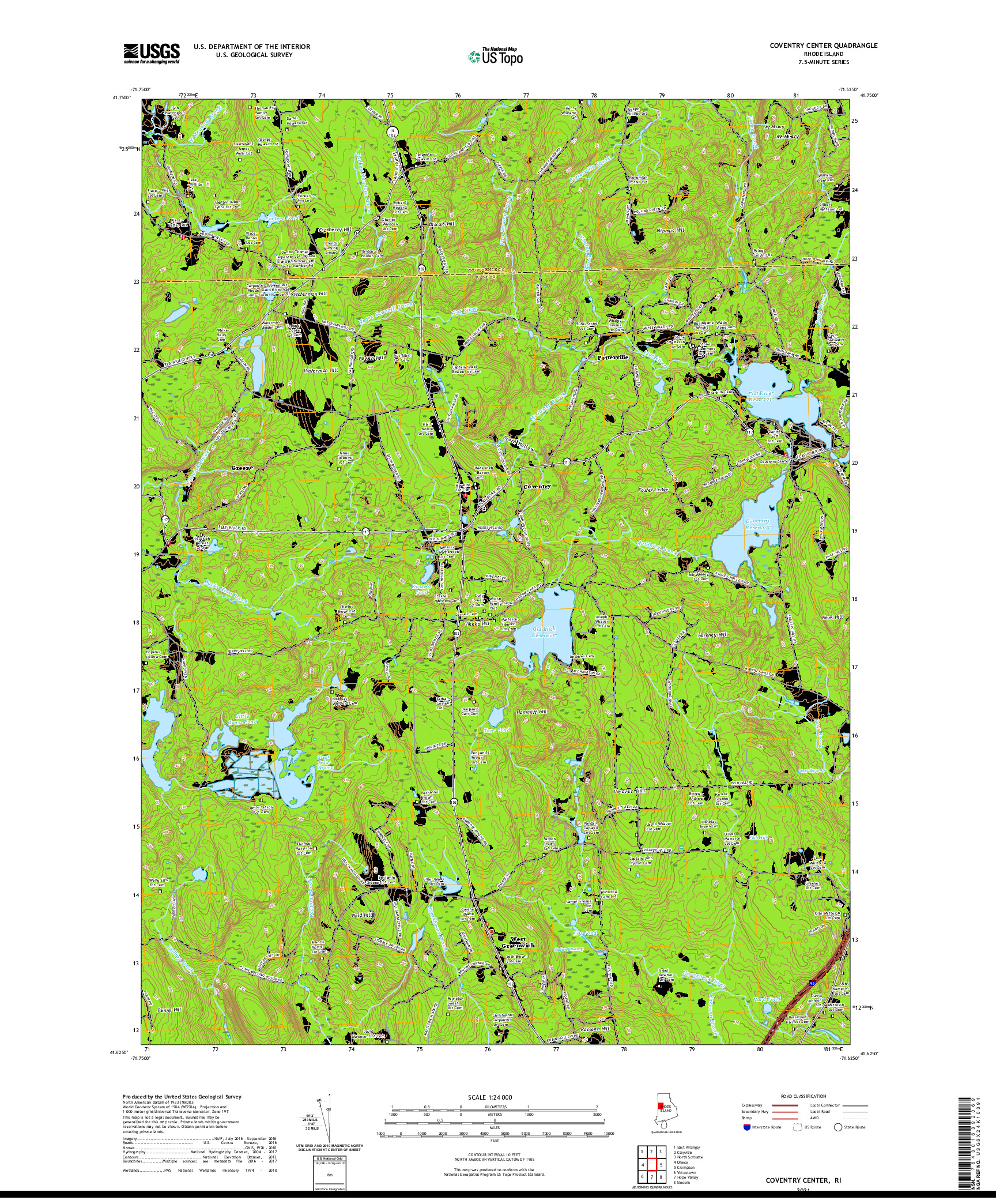USGS US TOPO 7.5-MINUTE MAP FOR COVENTRY CENTER, RI 2021