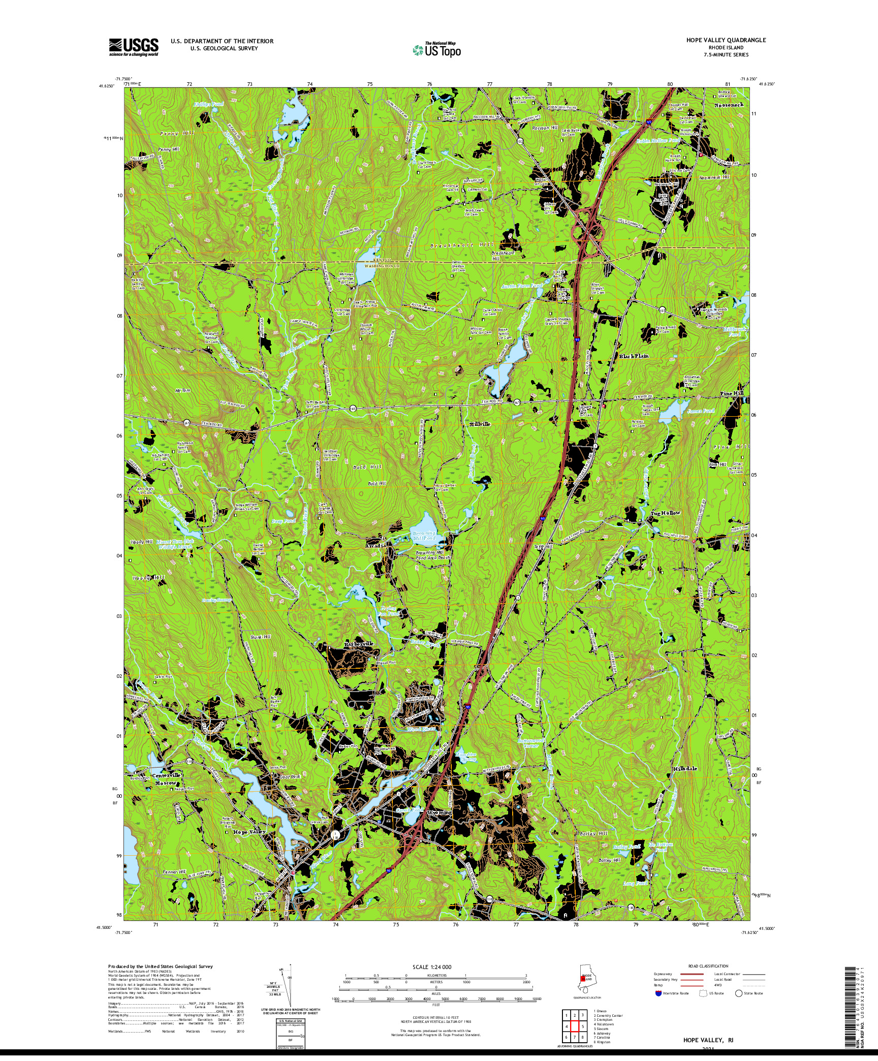 USGS US TOPO 7.5-MINUTE MAP FOR HOPE VALLEY, RI 2021