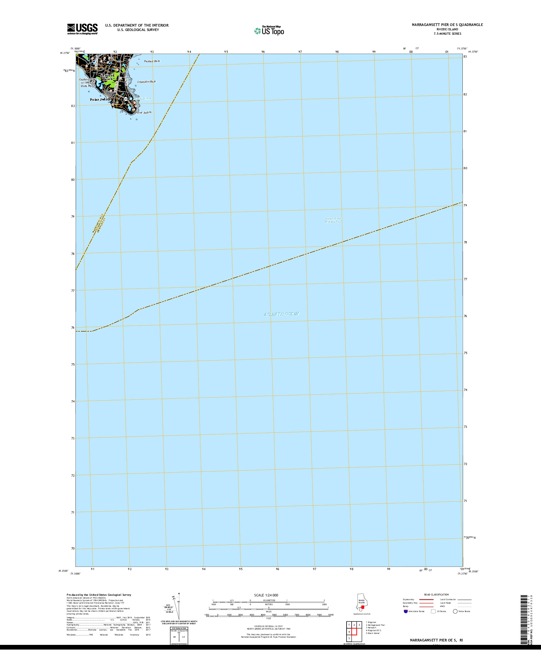 USGS US TOPO 7.5-MINUTE MAP FOR NARRAGANSETT PIER OE S, RI 2021