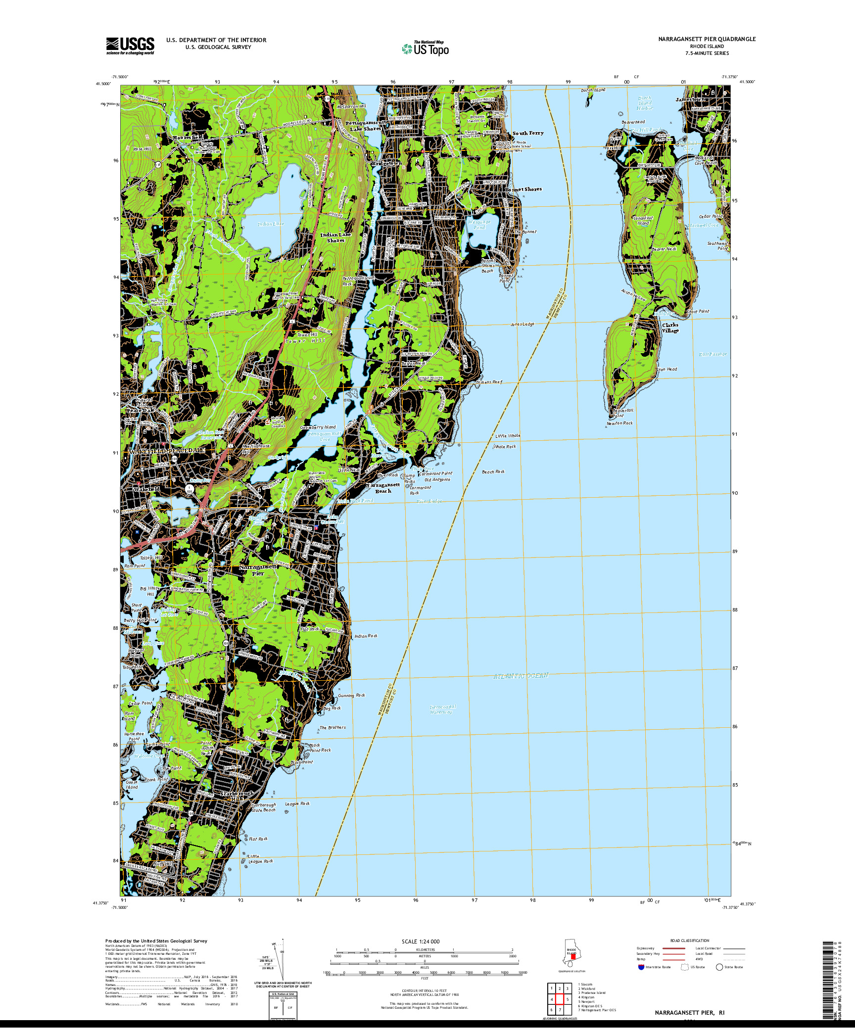 USGS US TOPO 7.5-MINUTE MAP FOR NARRAGANSETT PIER, RI 2021
