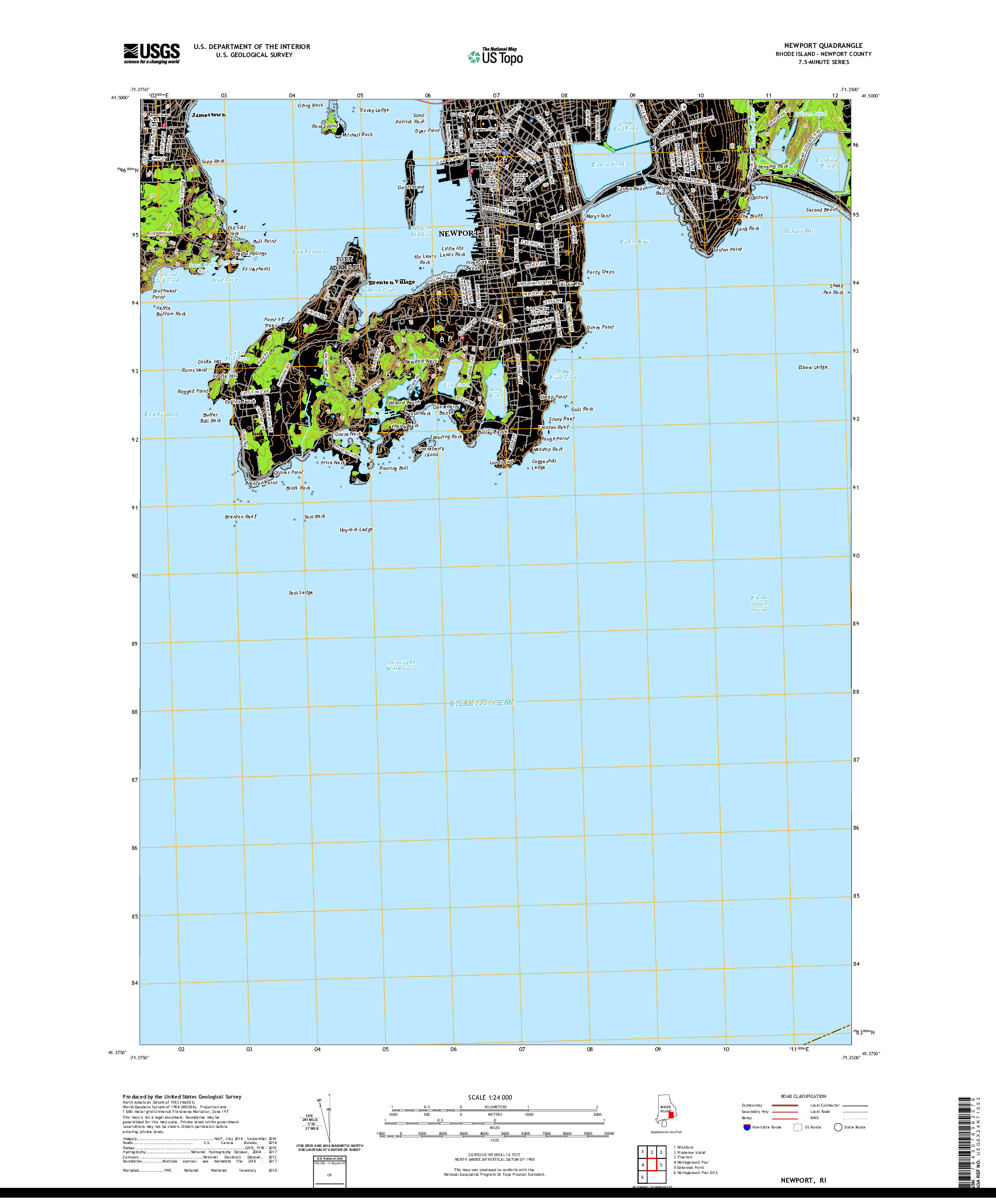 USGS US TOPO 7.5-MINUTE MAP FOR NEWPORT, RI 2021