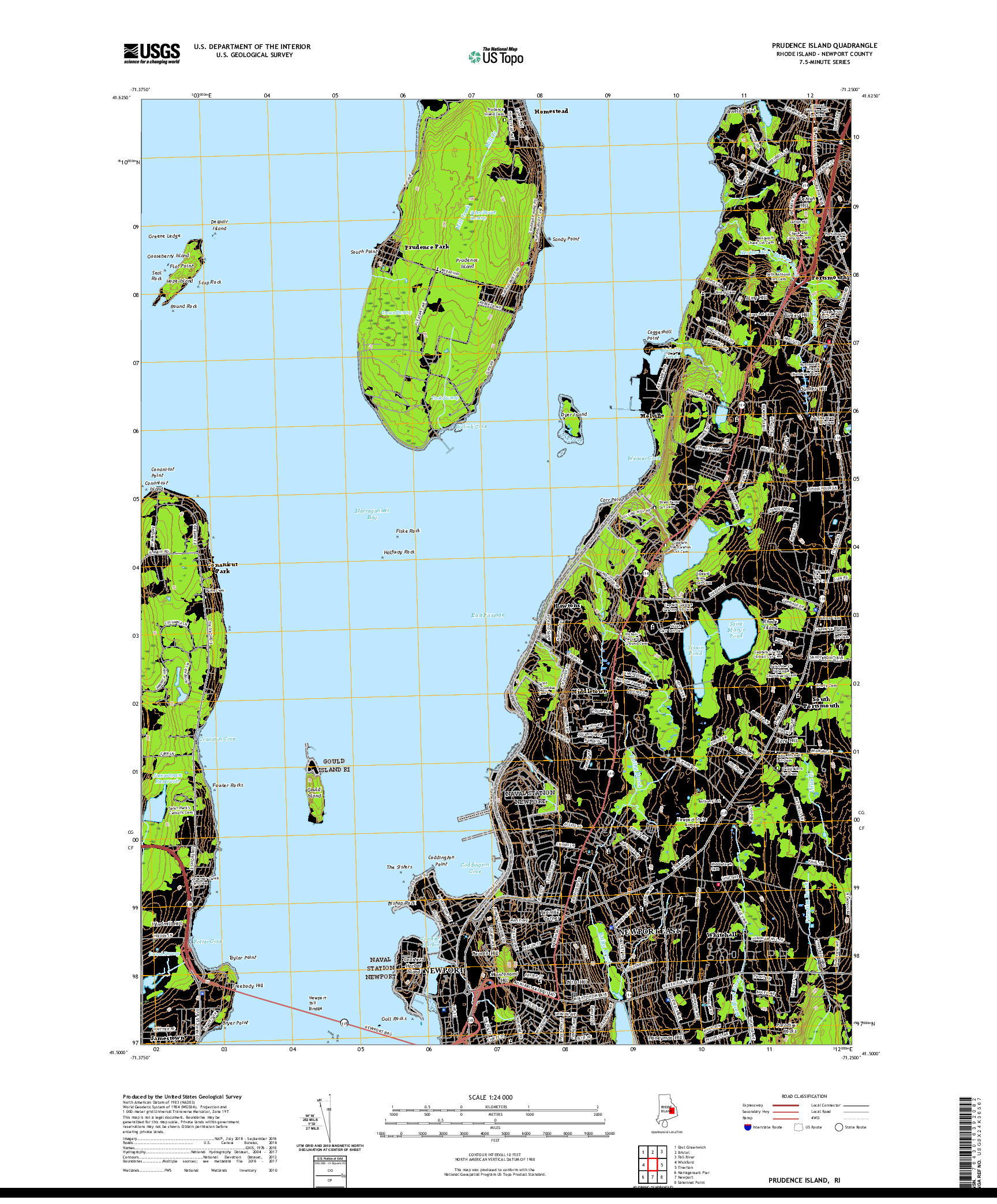 USGS US TOPO 7.5-MINUTE MAP FOR PRUDENCE ISLAND, RI 2021