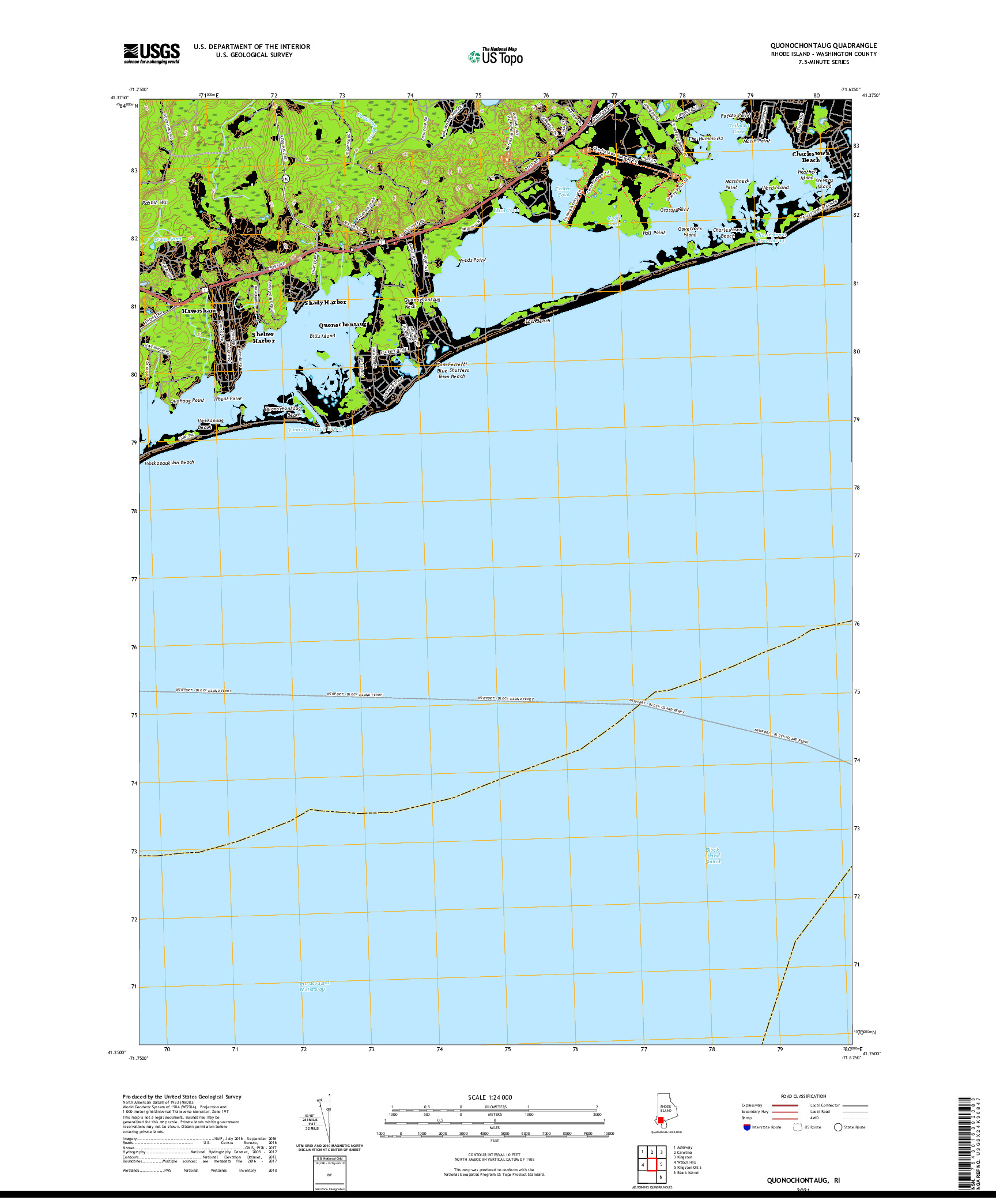 USGS US TOPO 7.5-MINUTE MAP FOR QUONOCHONTAUG, RI 2021
