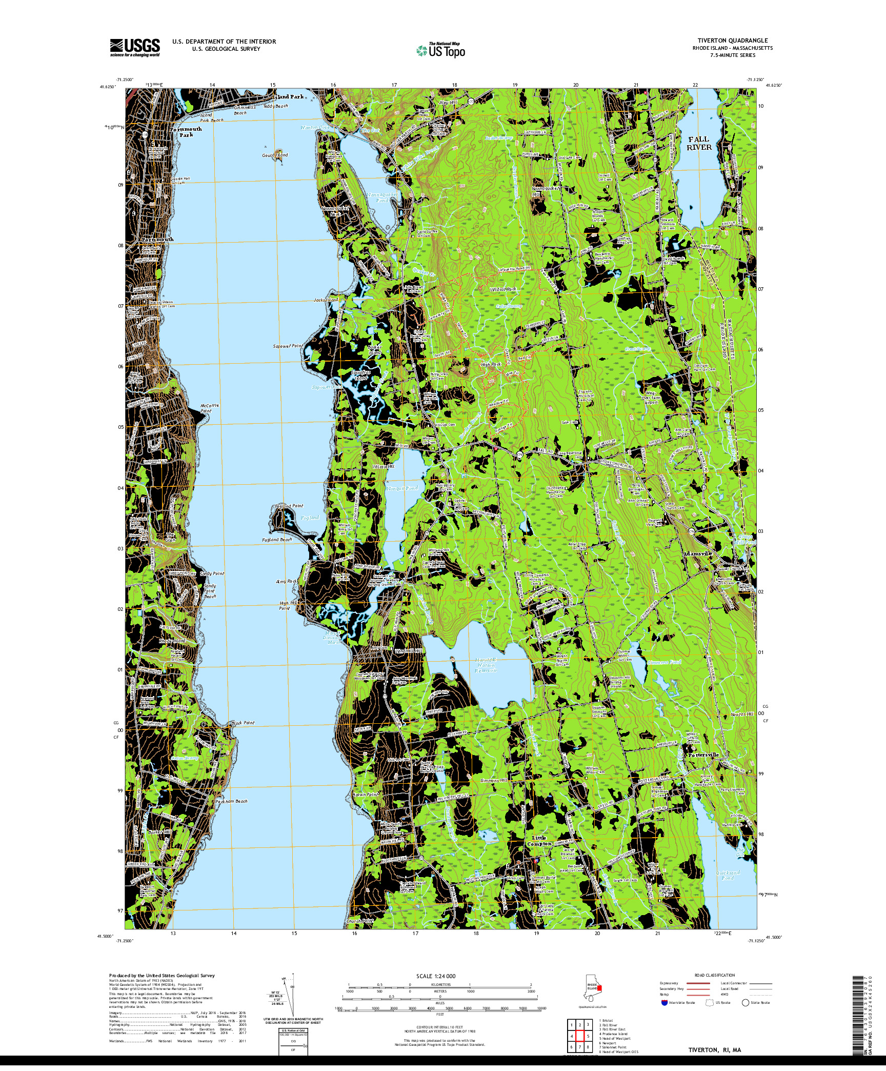 USGS US TOPO 7.5-MINUTE MAP FOR TIVERTON, RI,MA 2021