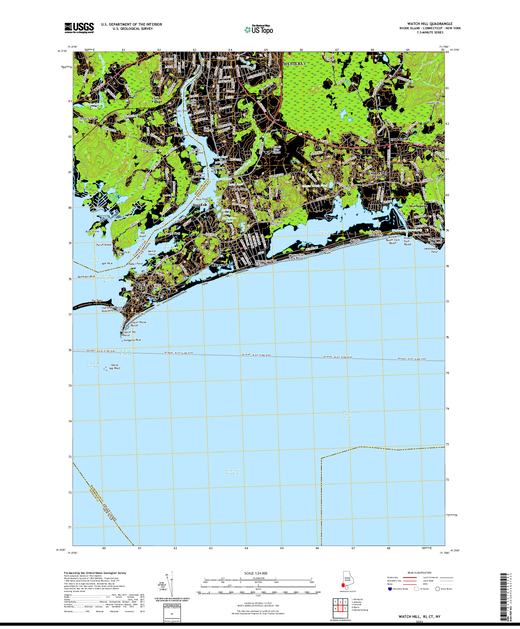 USGS US TOPO 7.5-MINUTE MAP FOR WATCH HILL, RI,CT,NY 2021