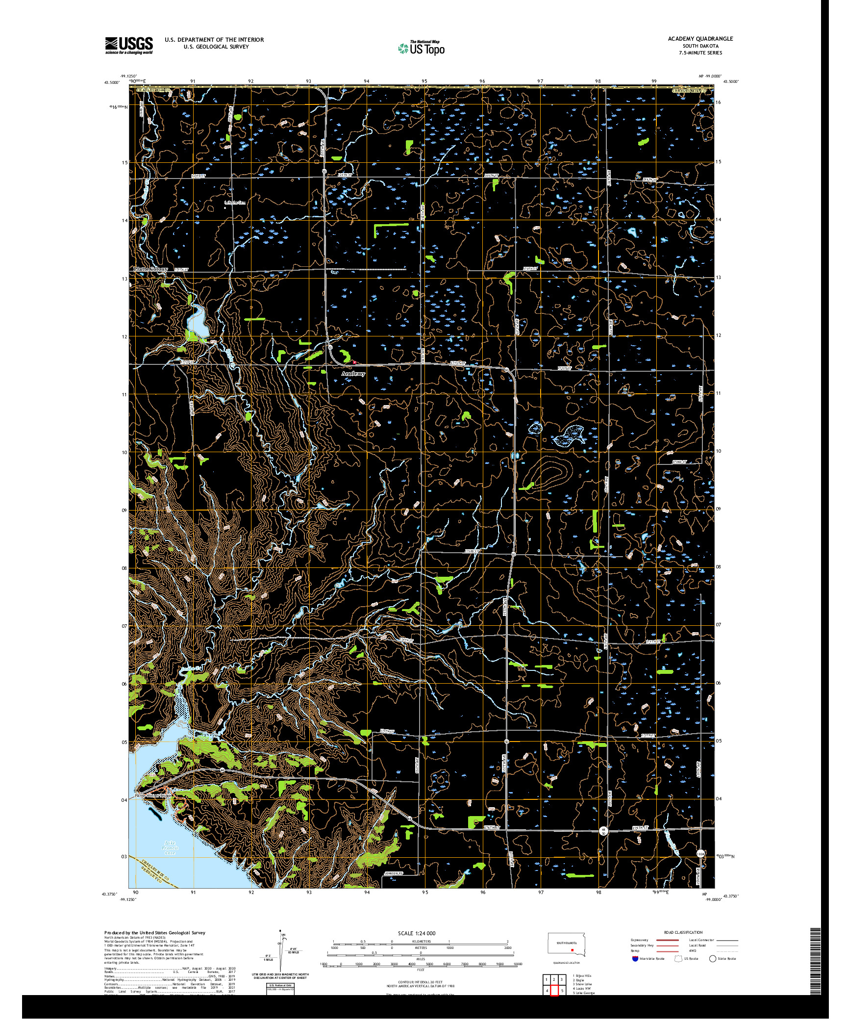 USGS US TOPO 7.5-MINUTE MAP FOR ACADEMY, SD 2021