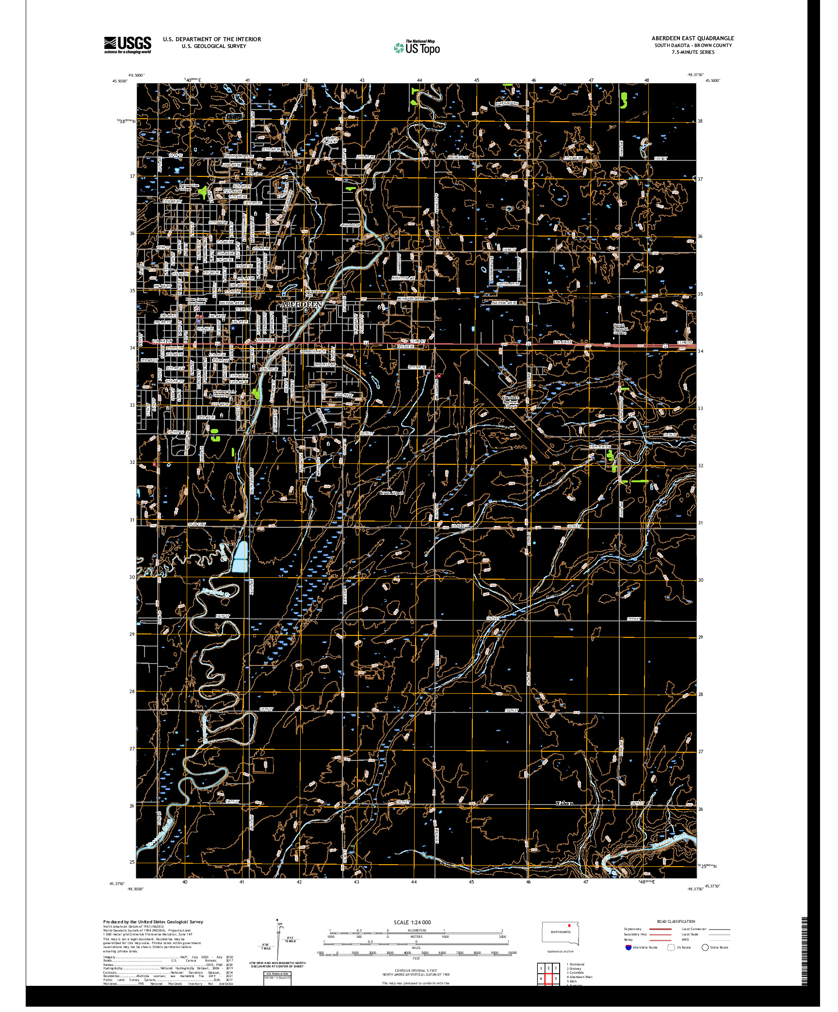 USGS US TOPO 7.5-MINUTE MAP FOR ABERDEEN EAST, SD 2021