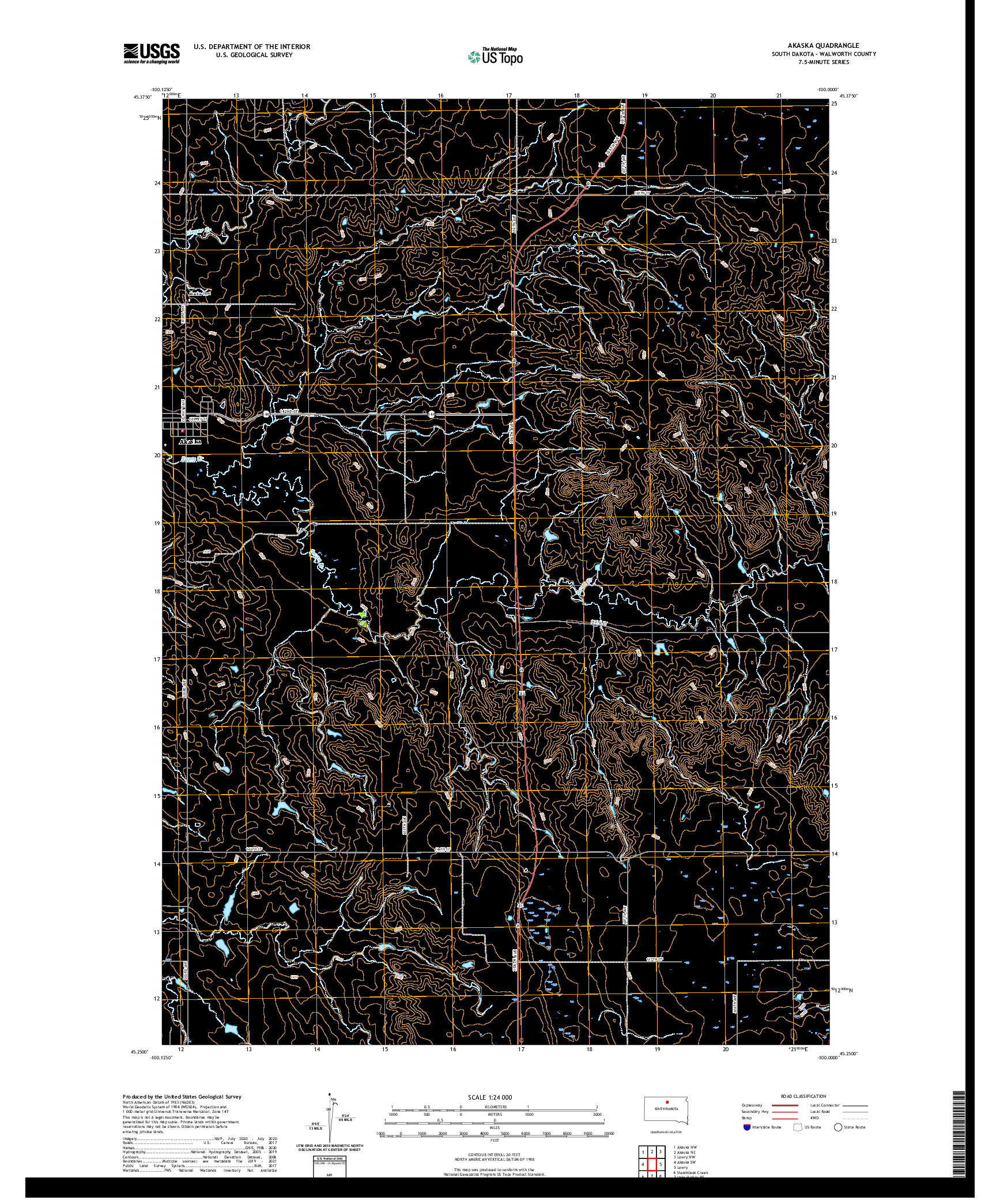 USGS US TOPO 7.5-MINUTE MAP FOR AKASKA, SD 2021