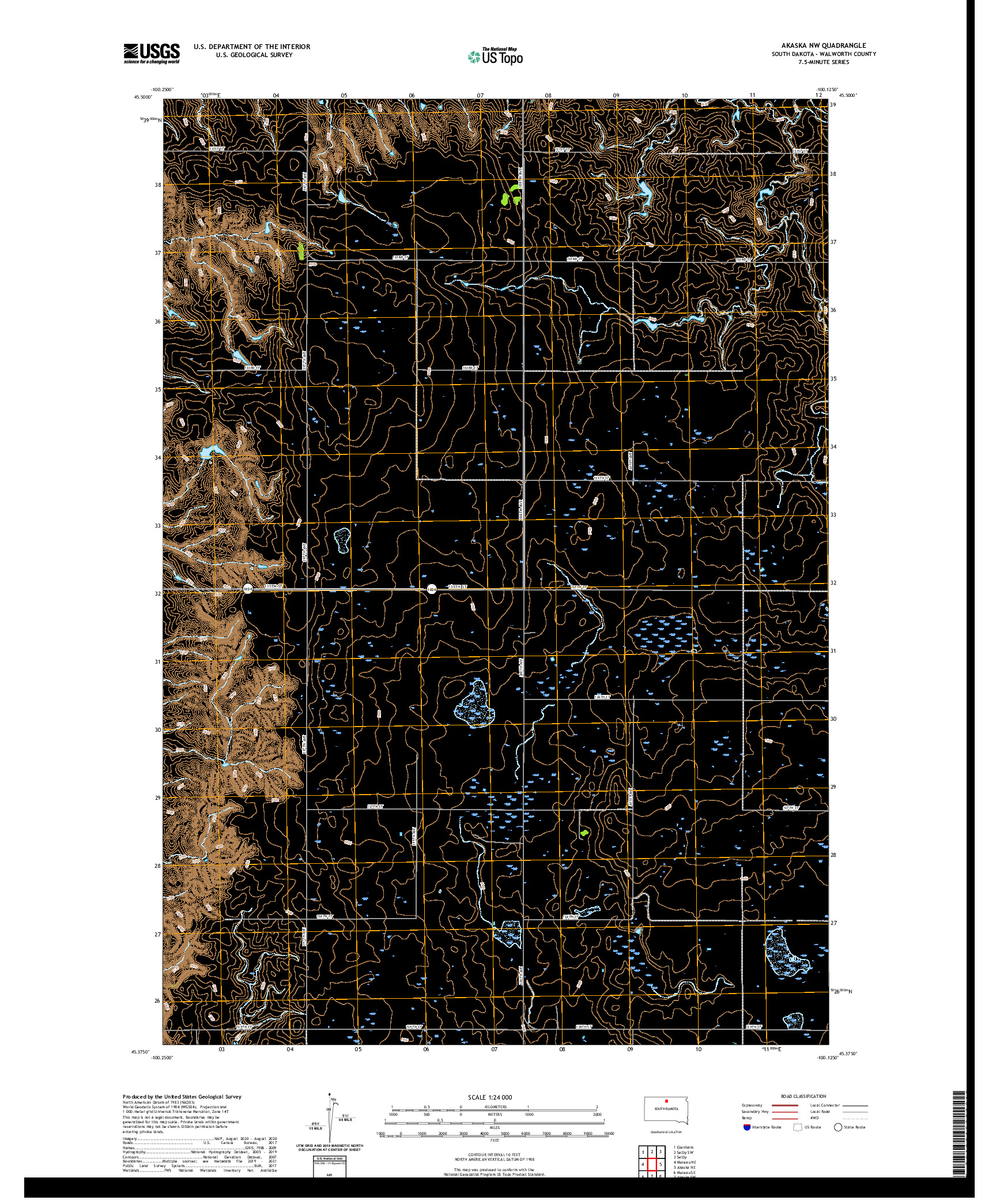USGS US TOPO 7.5-MINUTE MAP FOR AKASKA NW, SD 2021