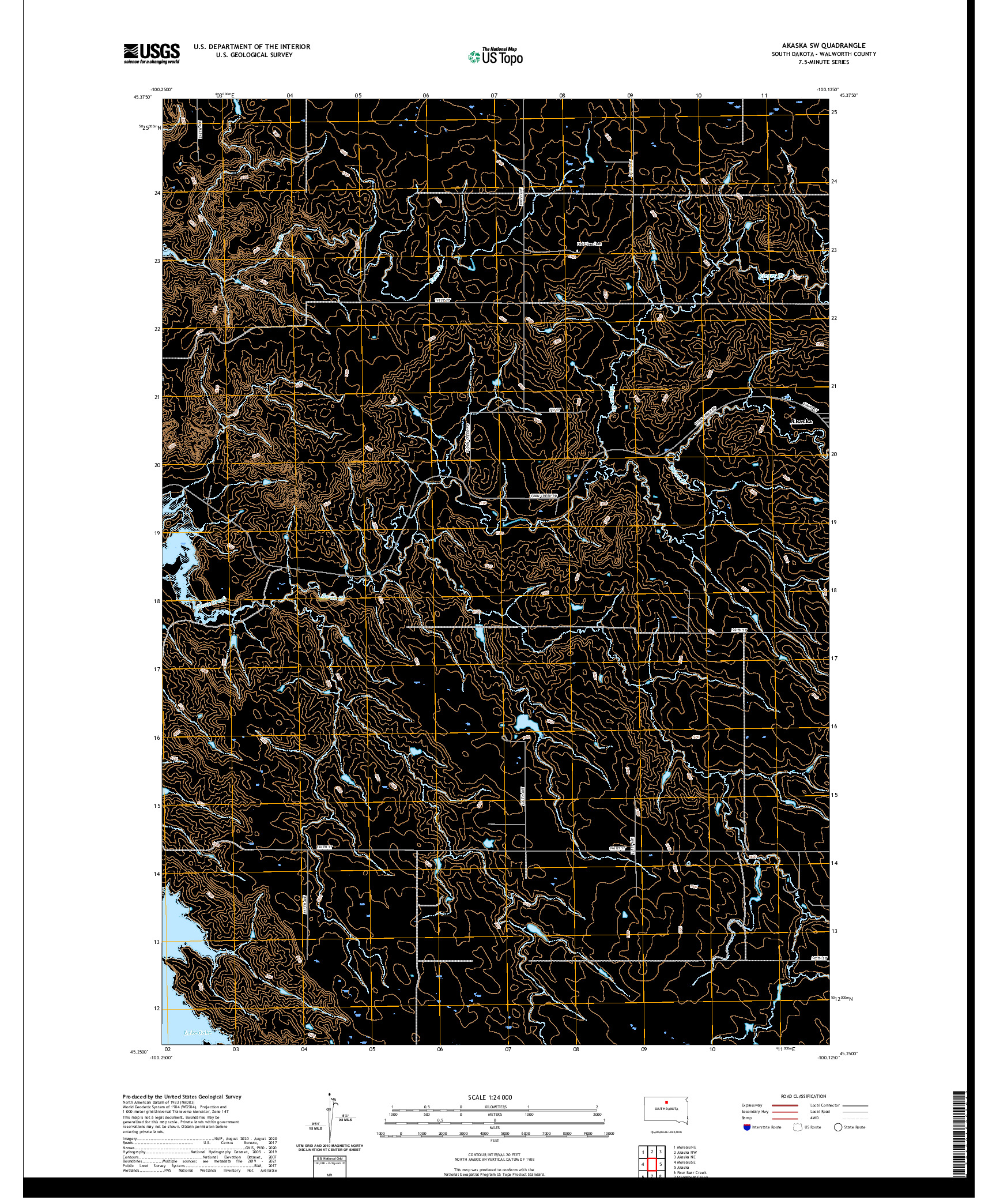 USGS US TOPO 7.5-MINUTE MAP FOR AKASKA SW, SD 2021